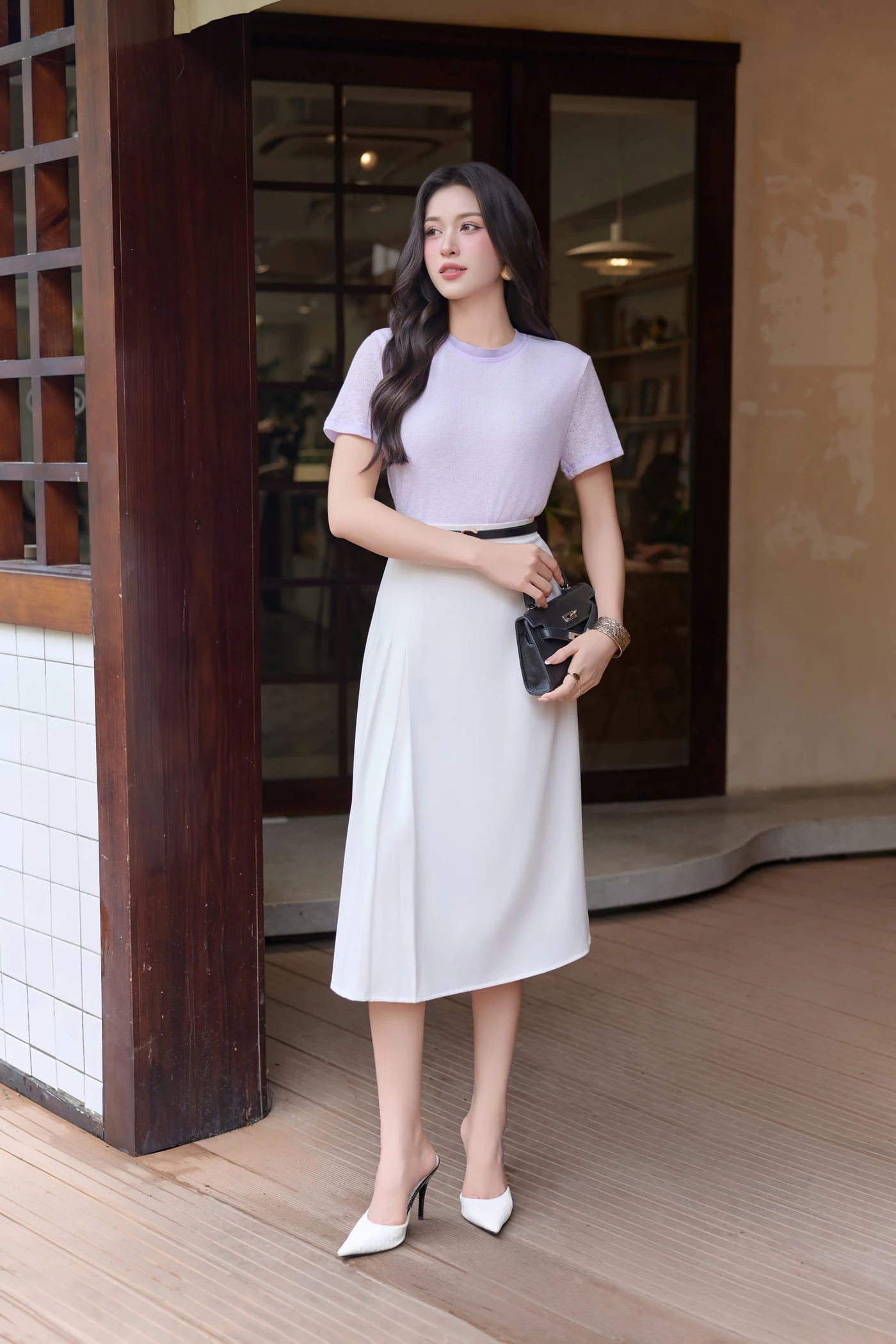 Chân váy trắng Grace Midi
