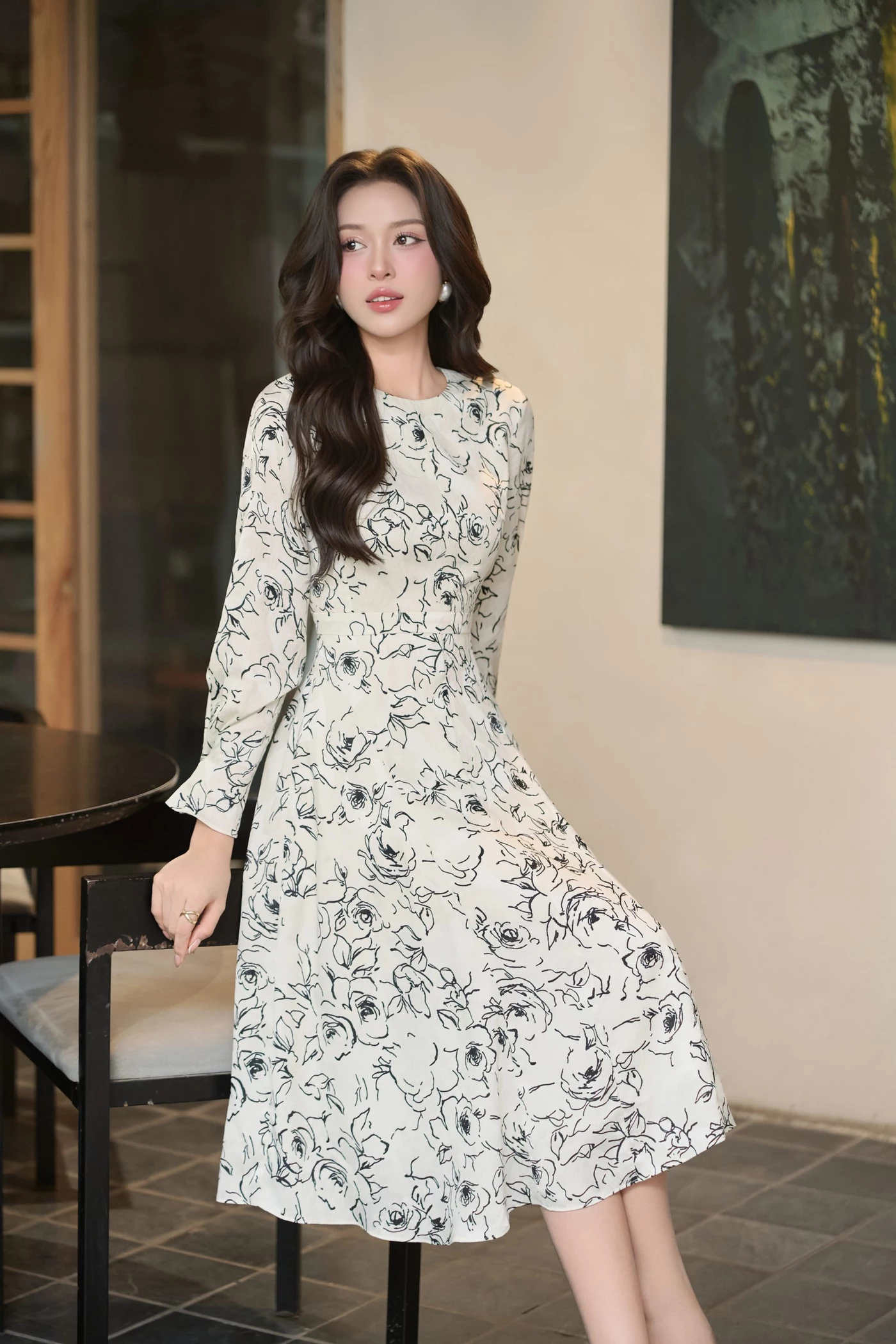 Đầm lụa tay dài Floral