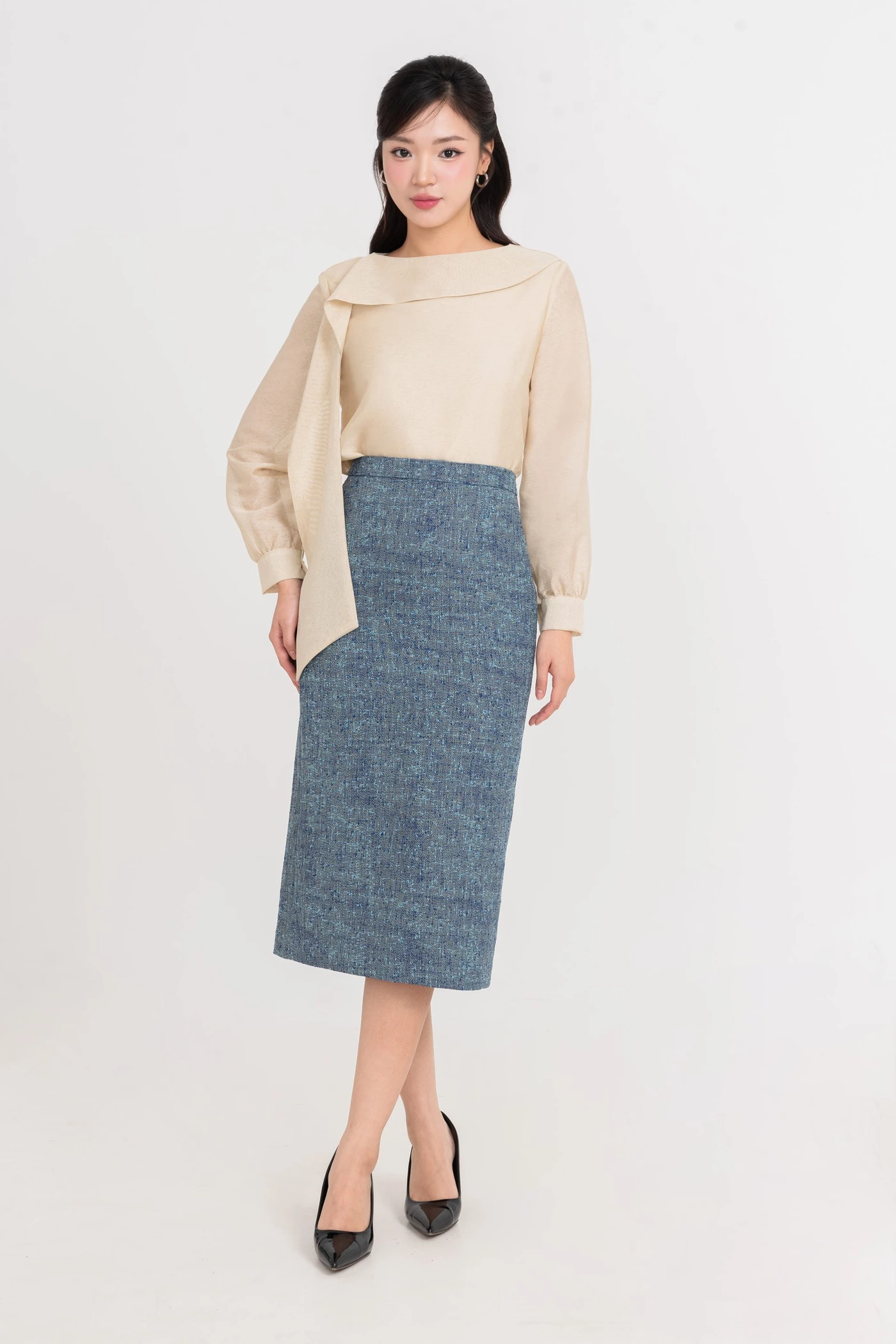 Chân váy Tweed Blue Elegant