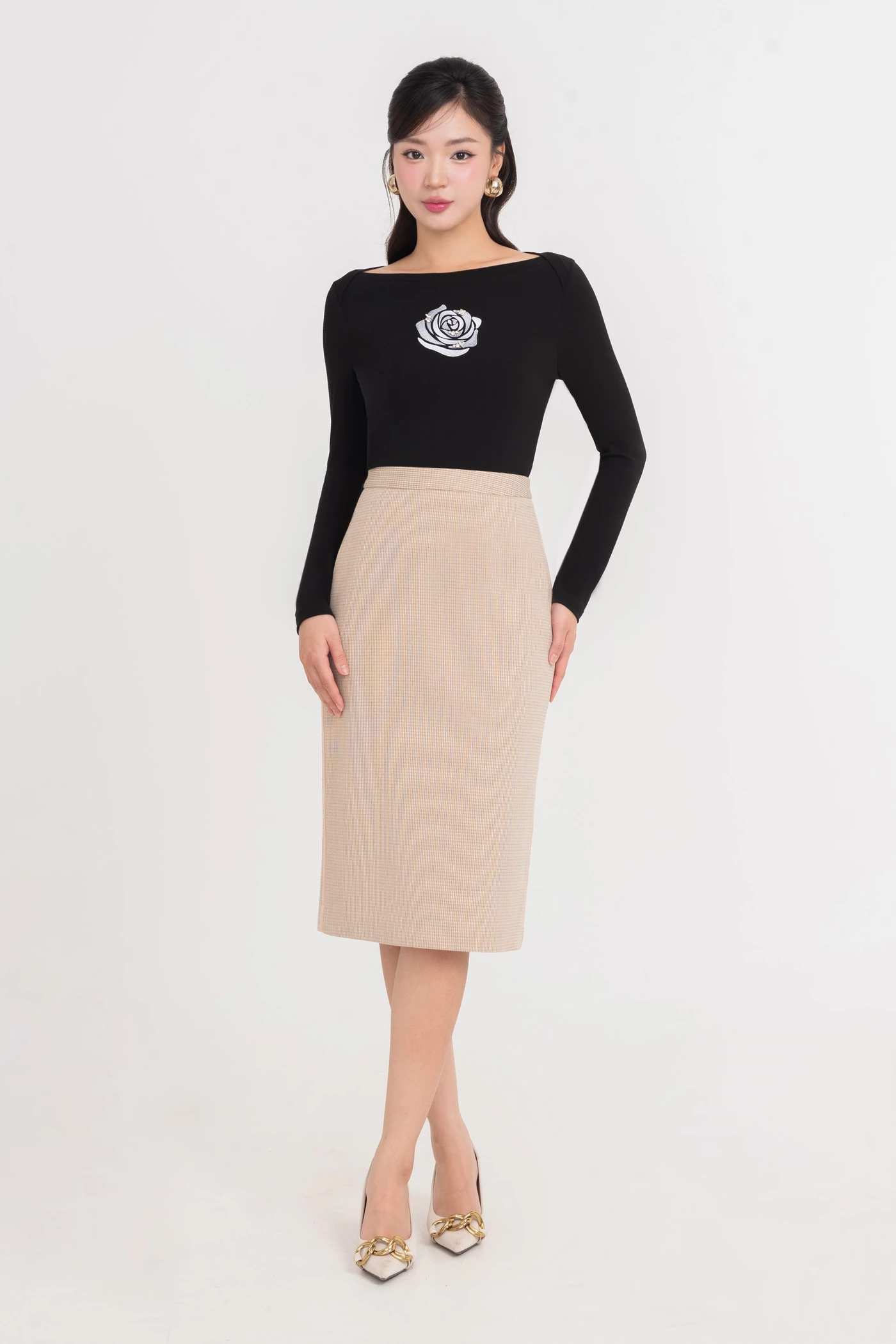 Chân váy bút chì Tweed