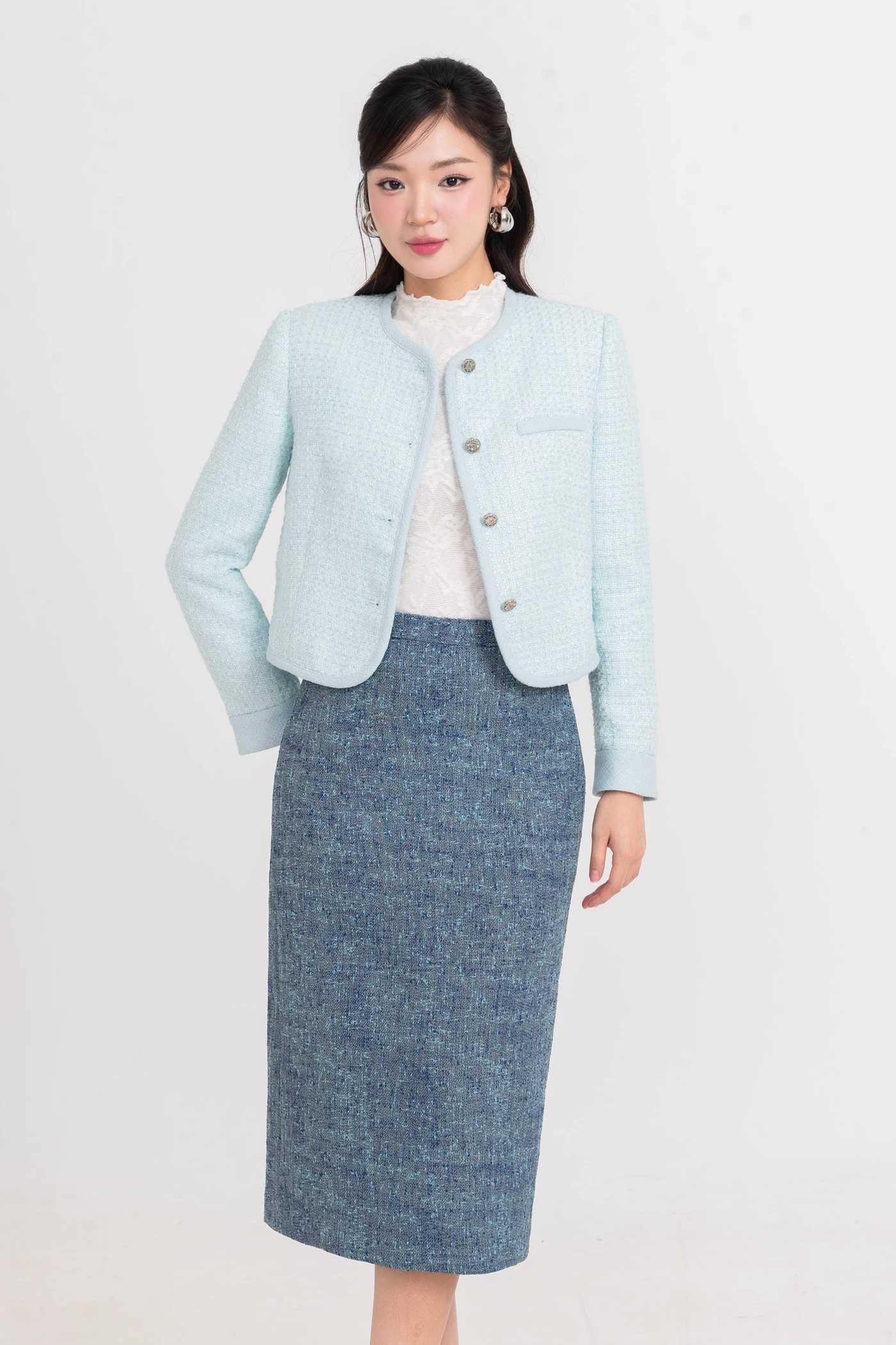 Chân váy Tweed Blue Elegant