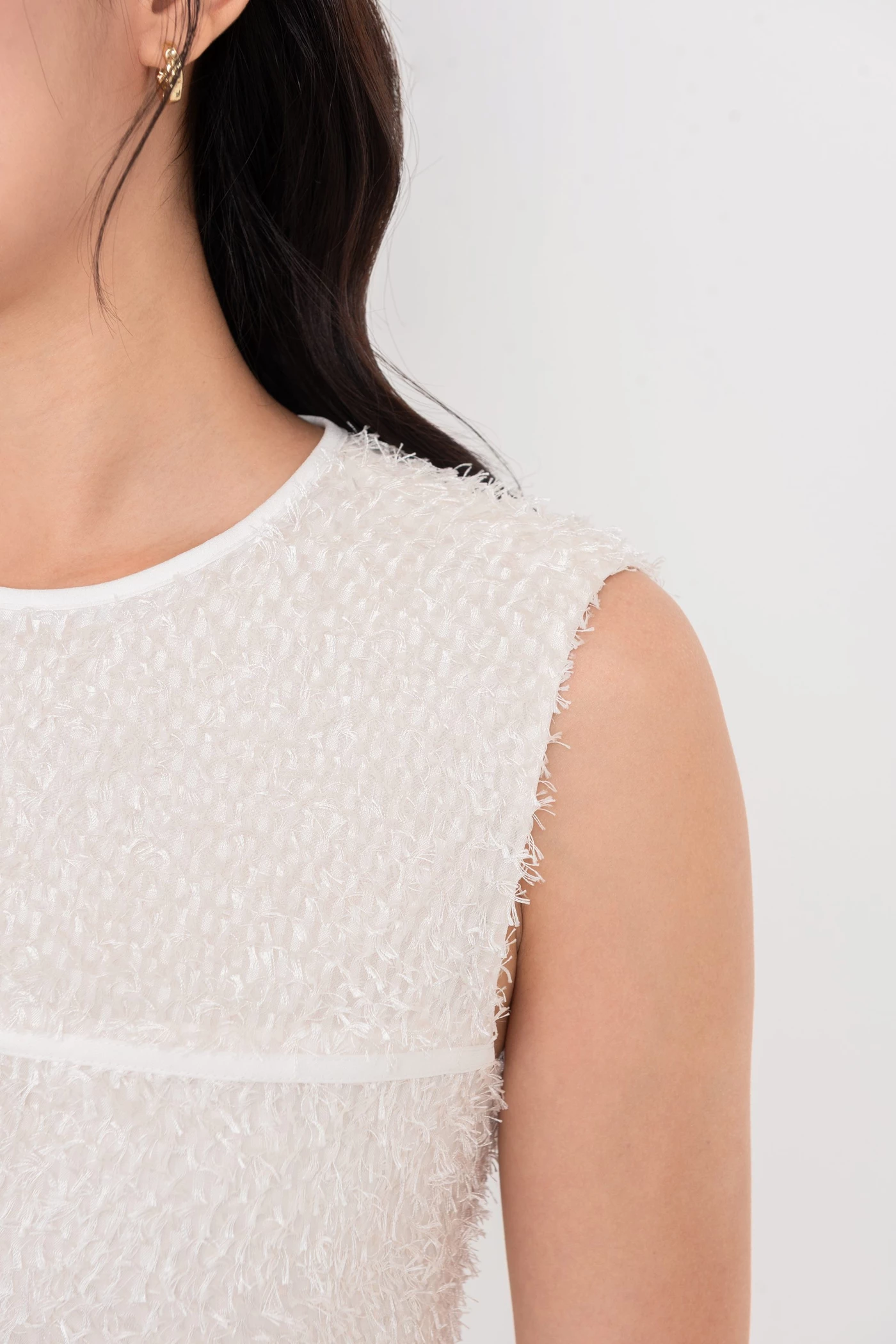 Đầm Tweed lông thỏ chữ A