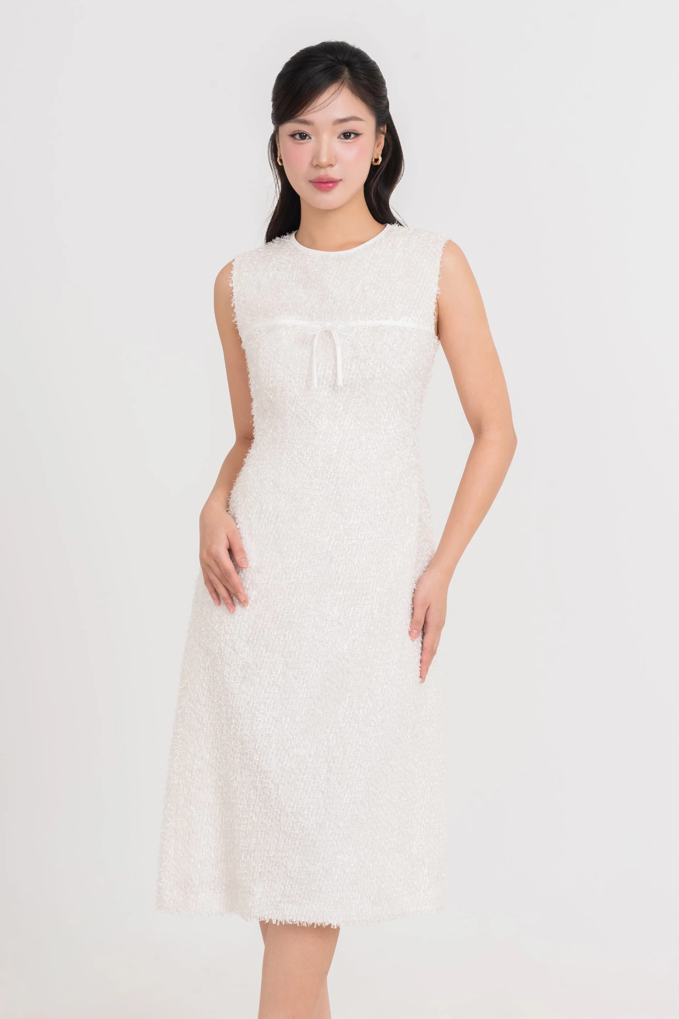 Đầm Tweed lông thỏ chữ A