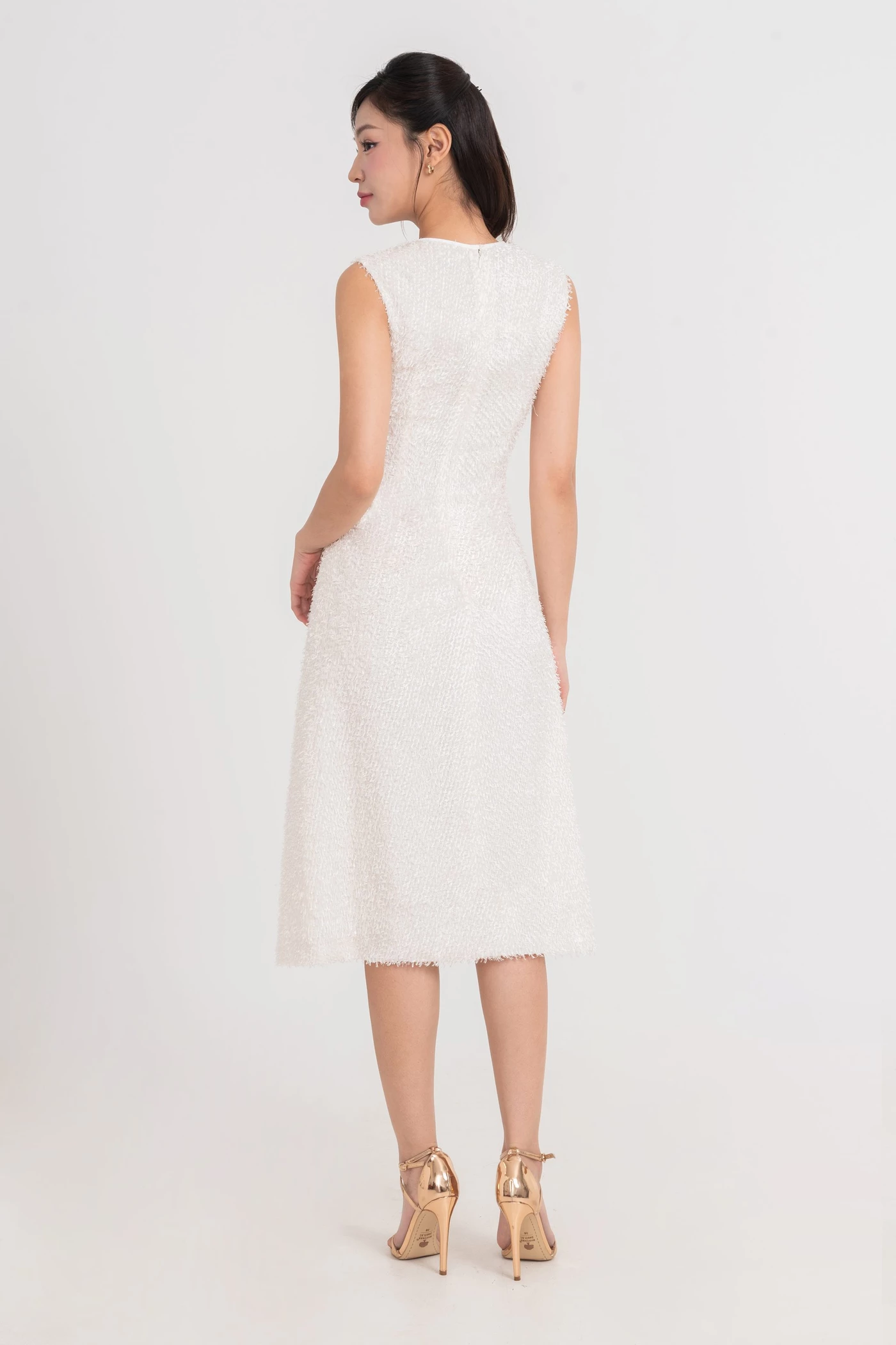 Đầm Tweed lông thỏ chữ A