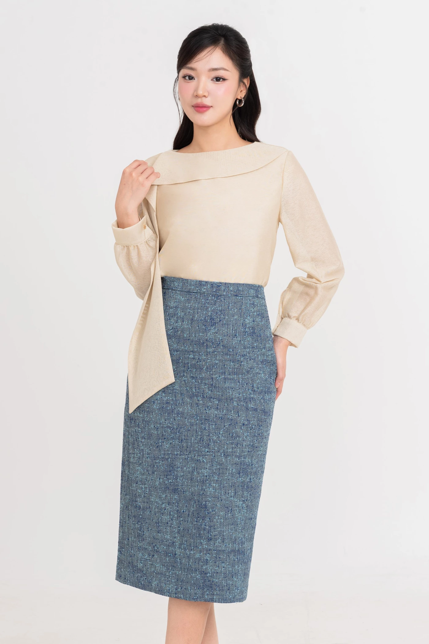 Chân váy Tweed Blue Elegant