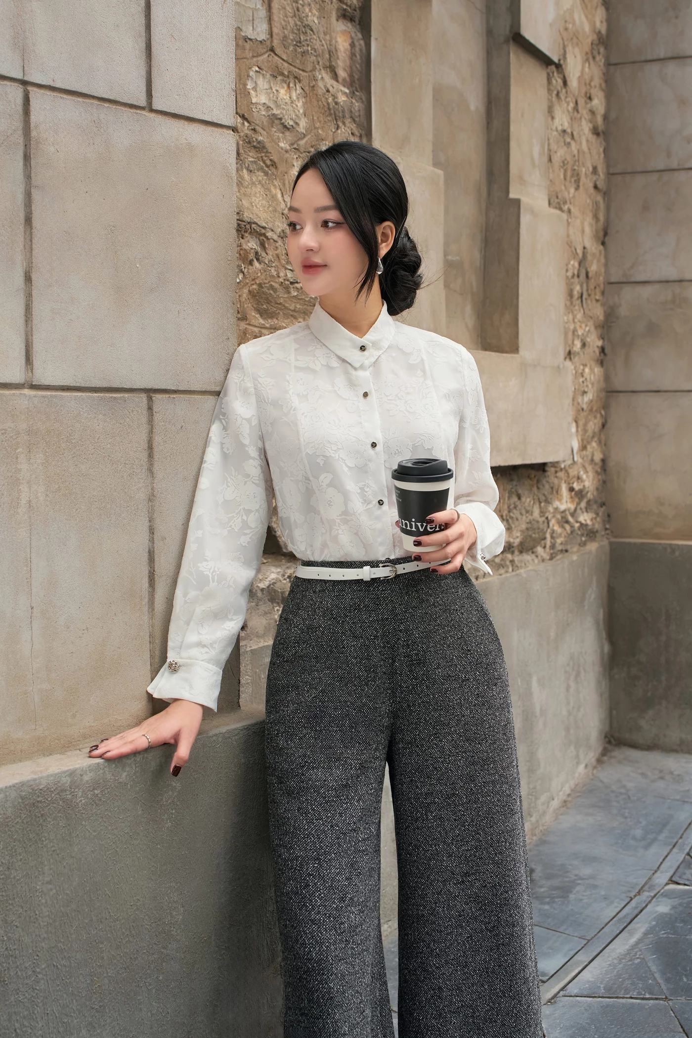 Áo sơ mi ren Jacquard Floral