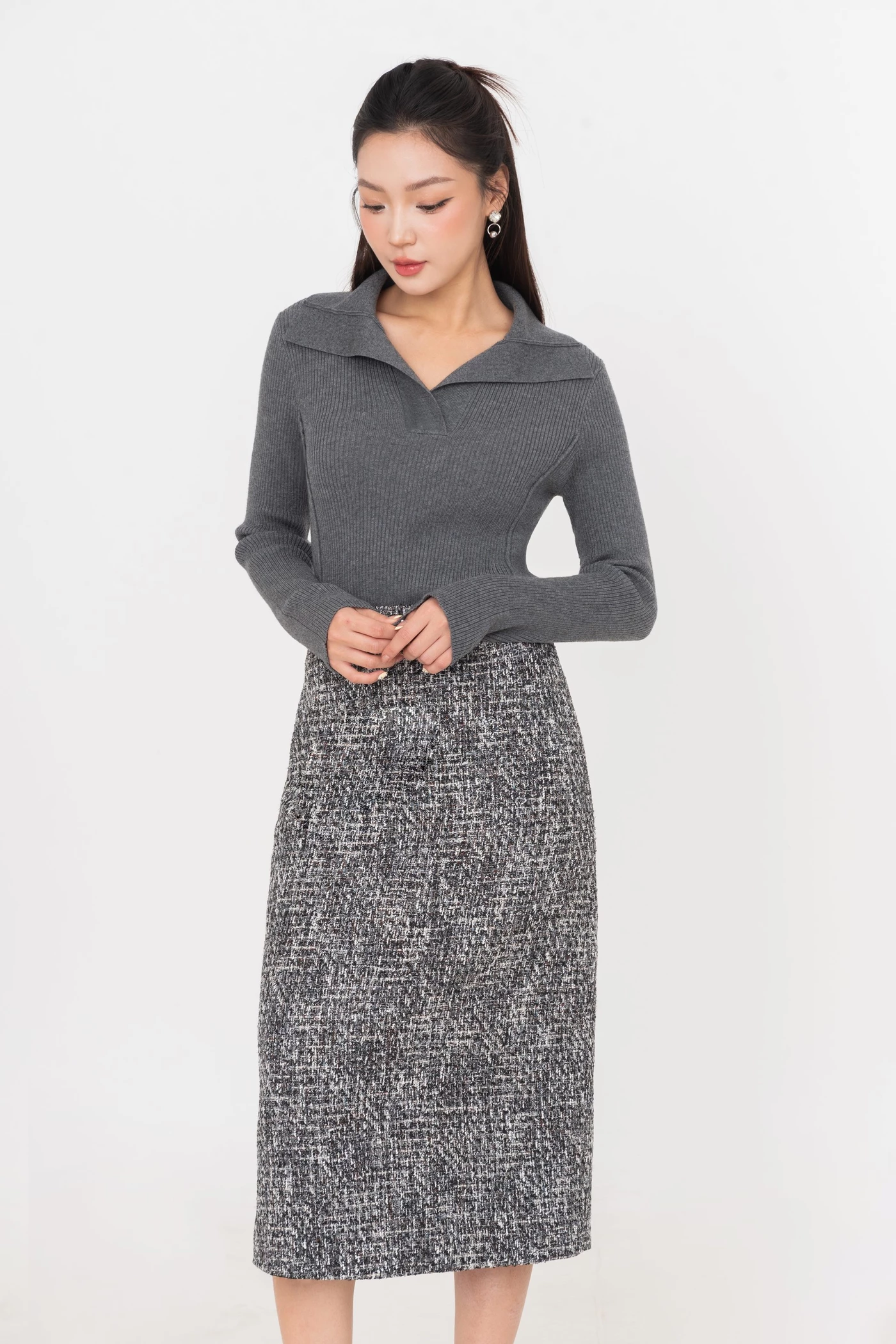 Áo len gân cổ Polo