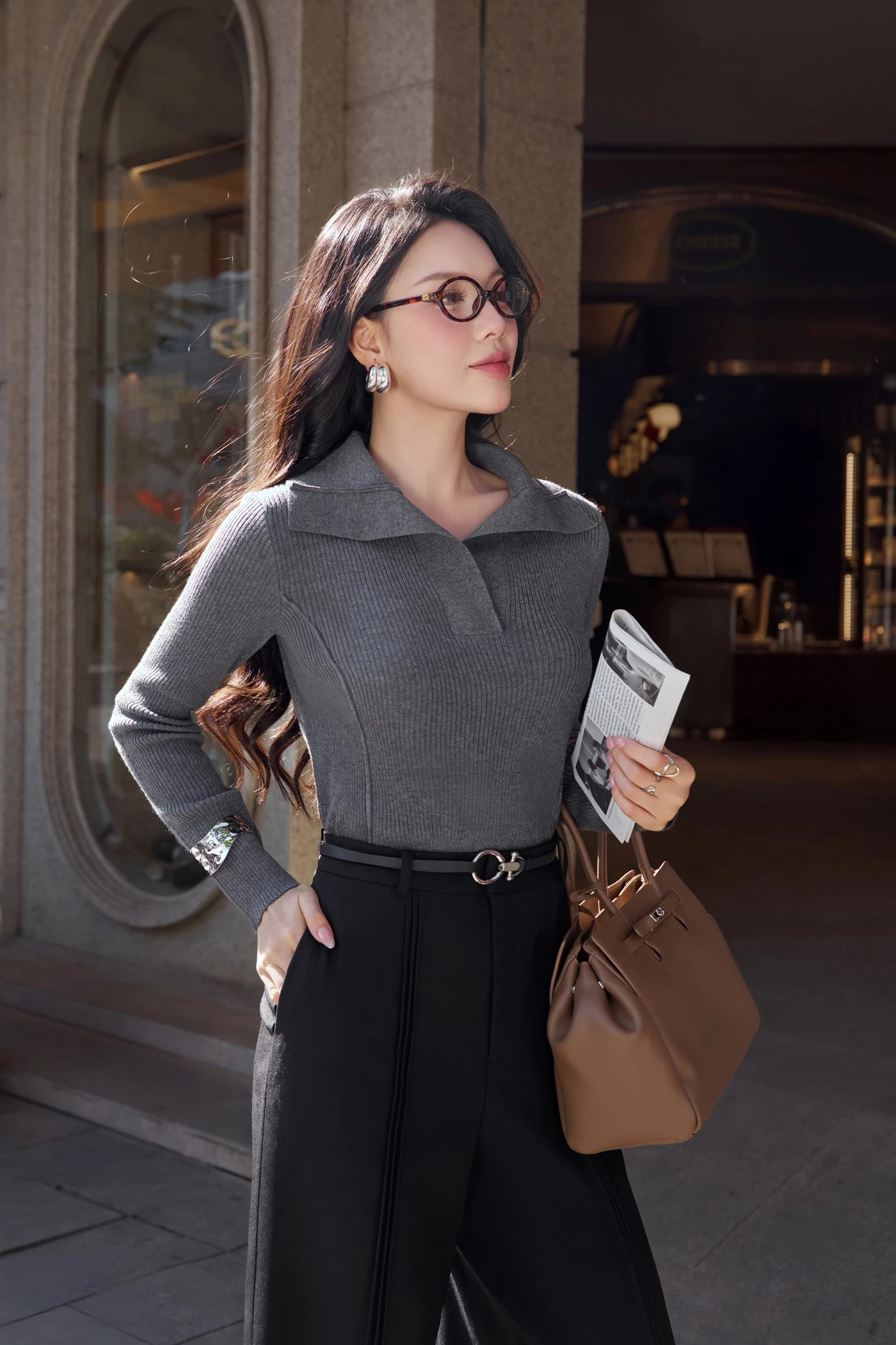 Áo len gân cổ Polo