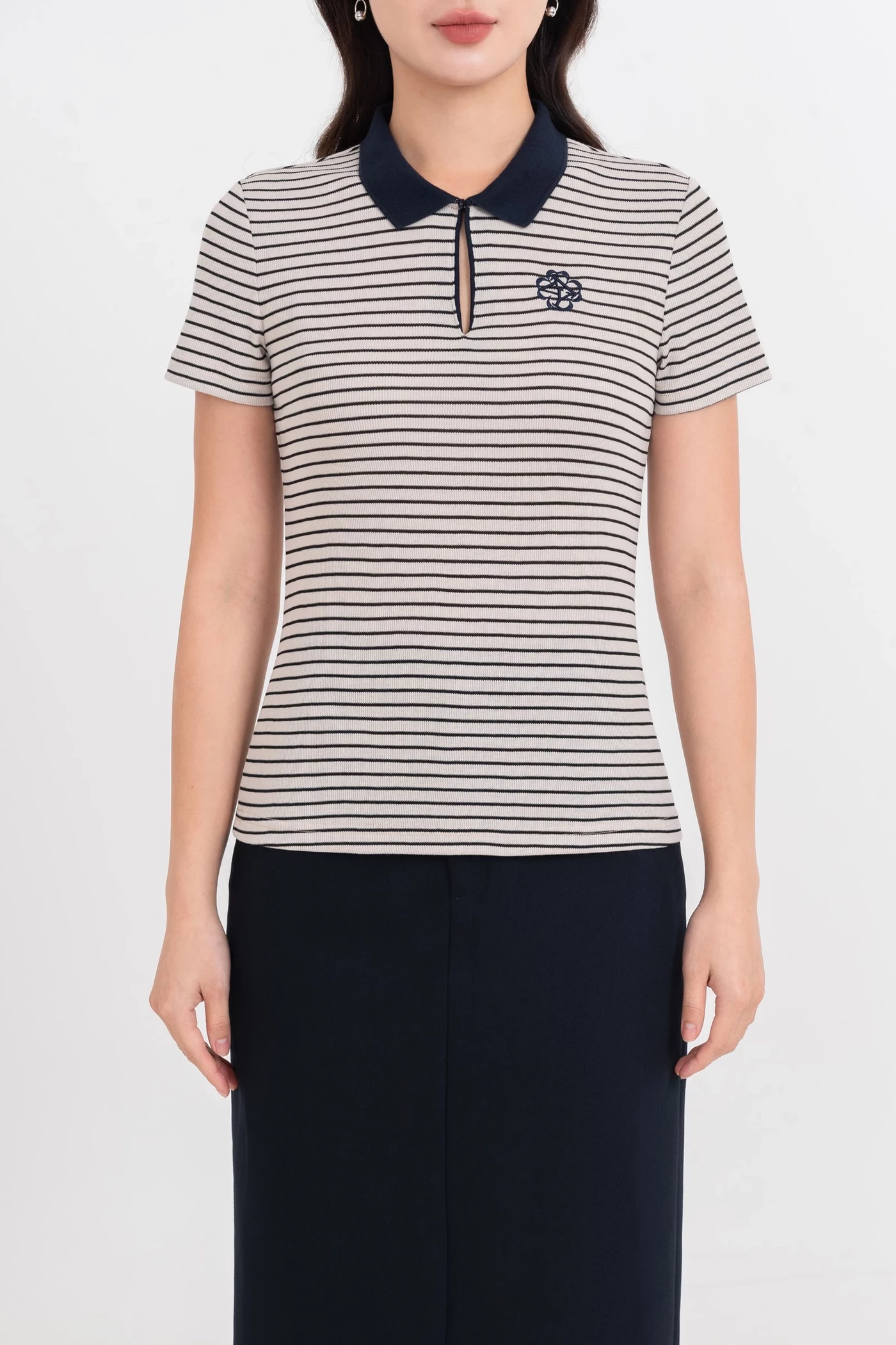 Áo Polo dệt kim Navy Stripe