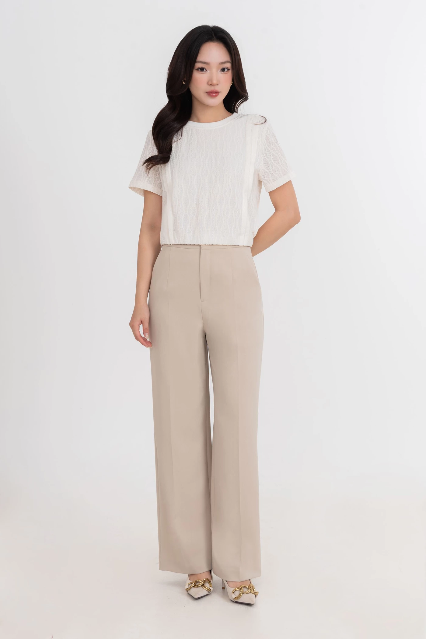 Áo thun dệt vân cổ tròn