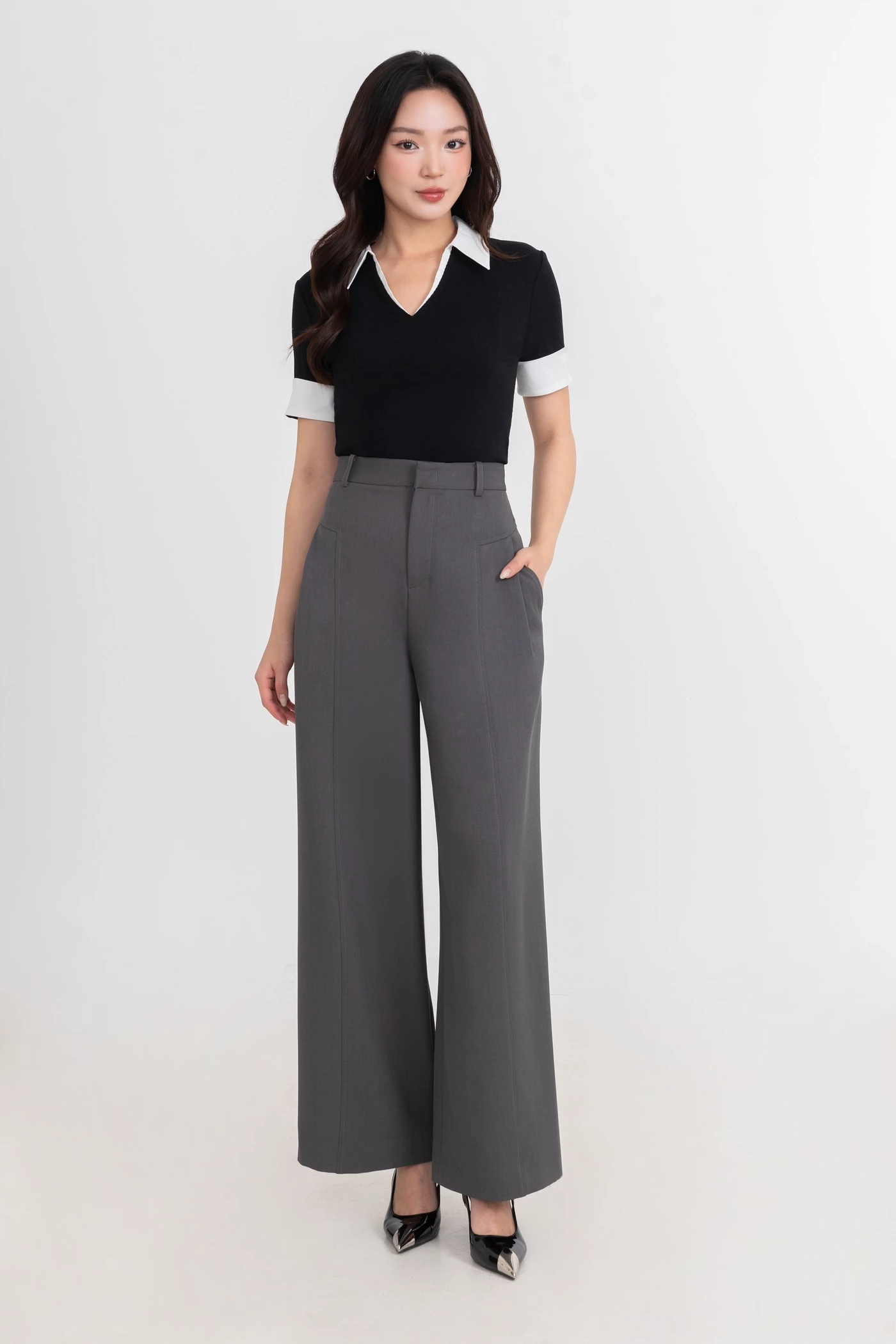 Quần Tây suông ghi xám