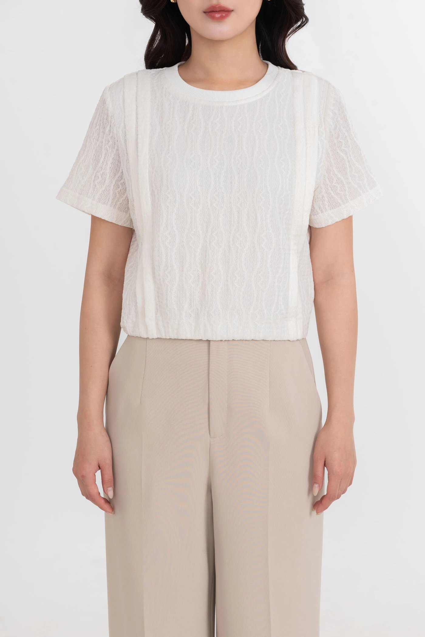 Áo thun dệt vân cổ tròn