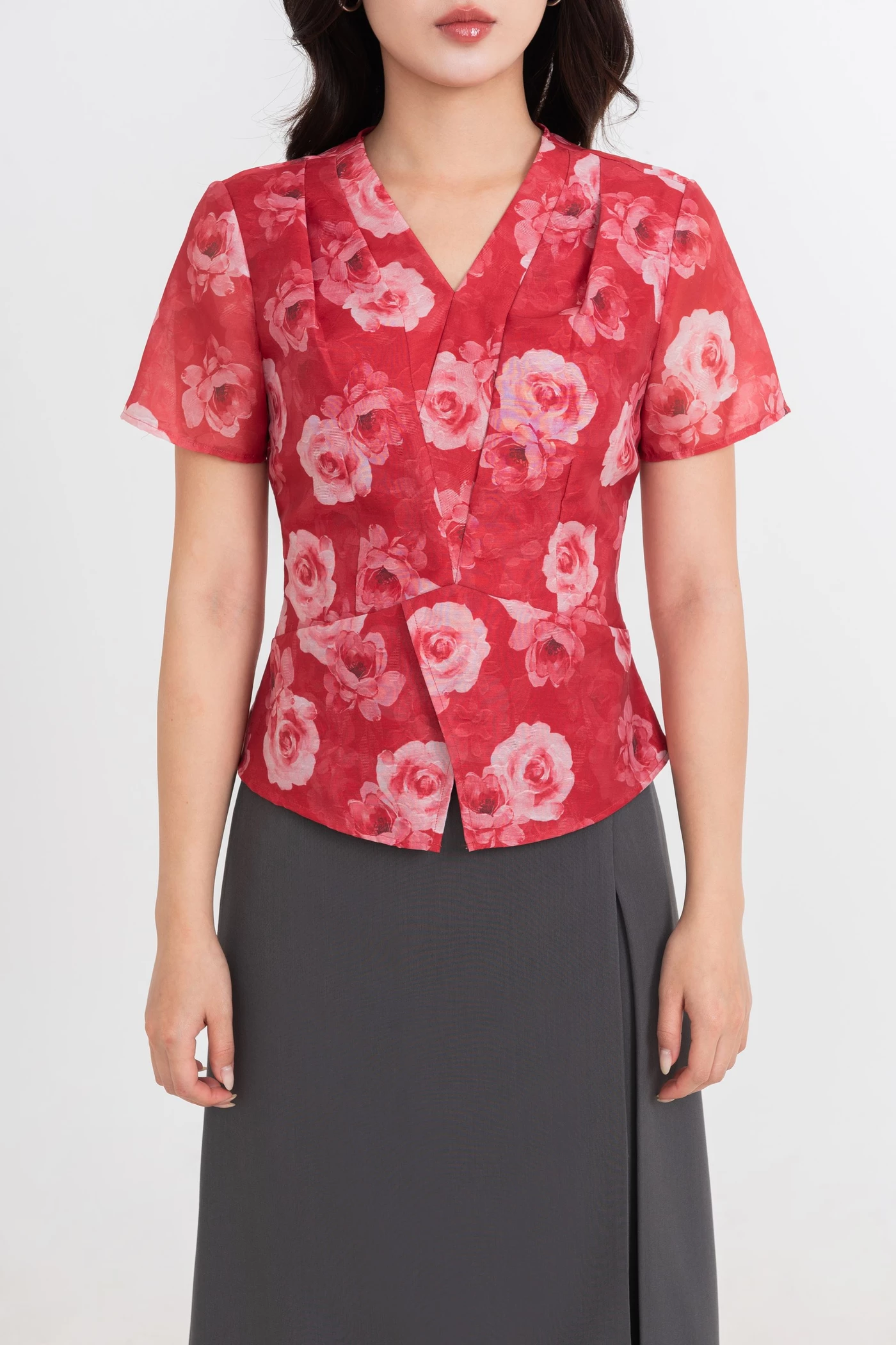 Áo sơ mi lụa Rose Charm