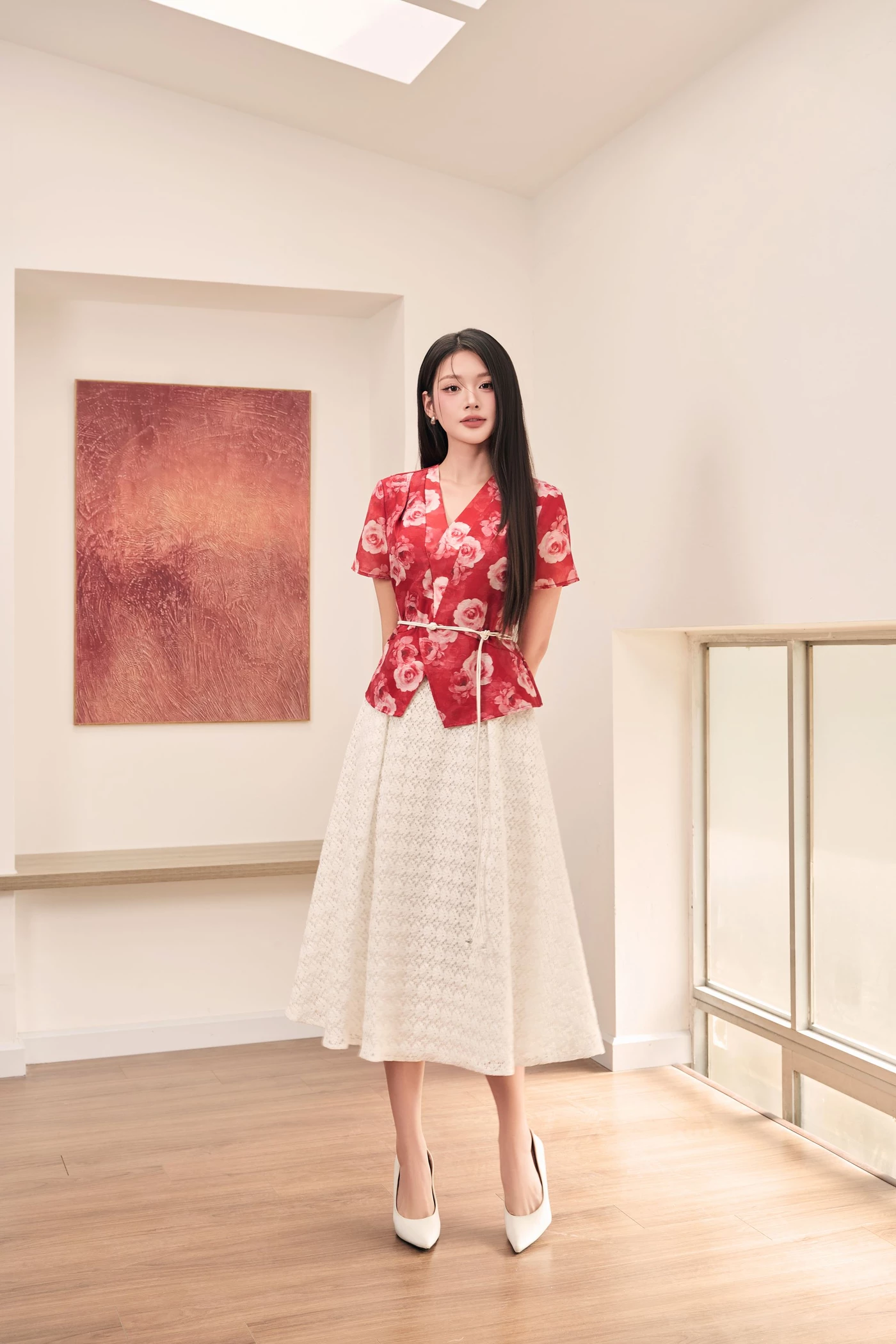 Áo sơ mi lụa Rose Charm