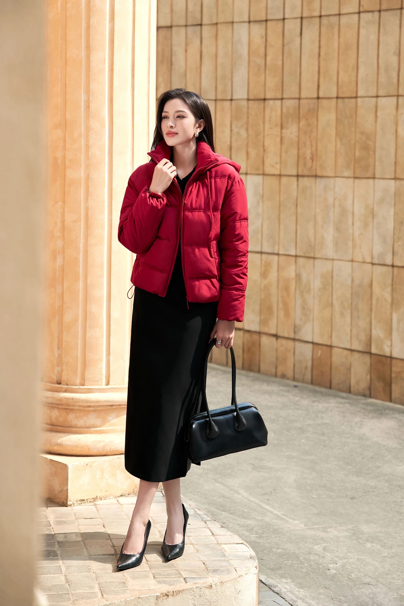 Áo phao đỏ đô Hooded Warm