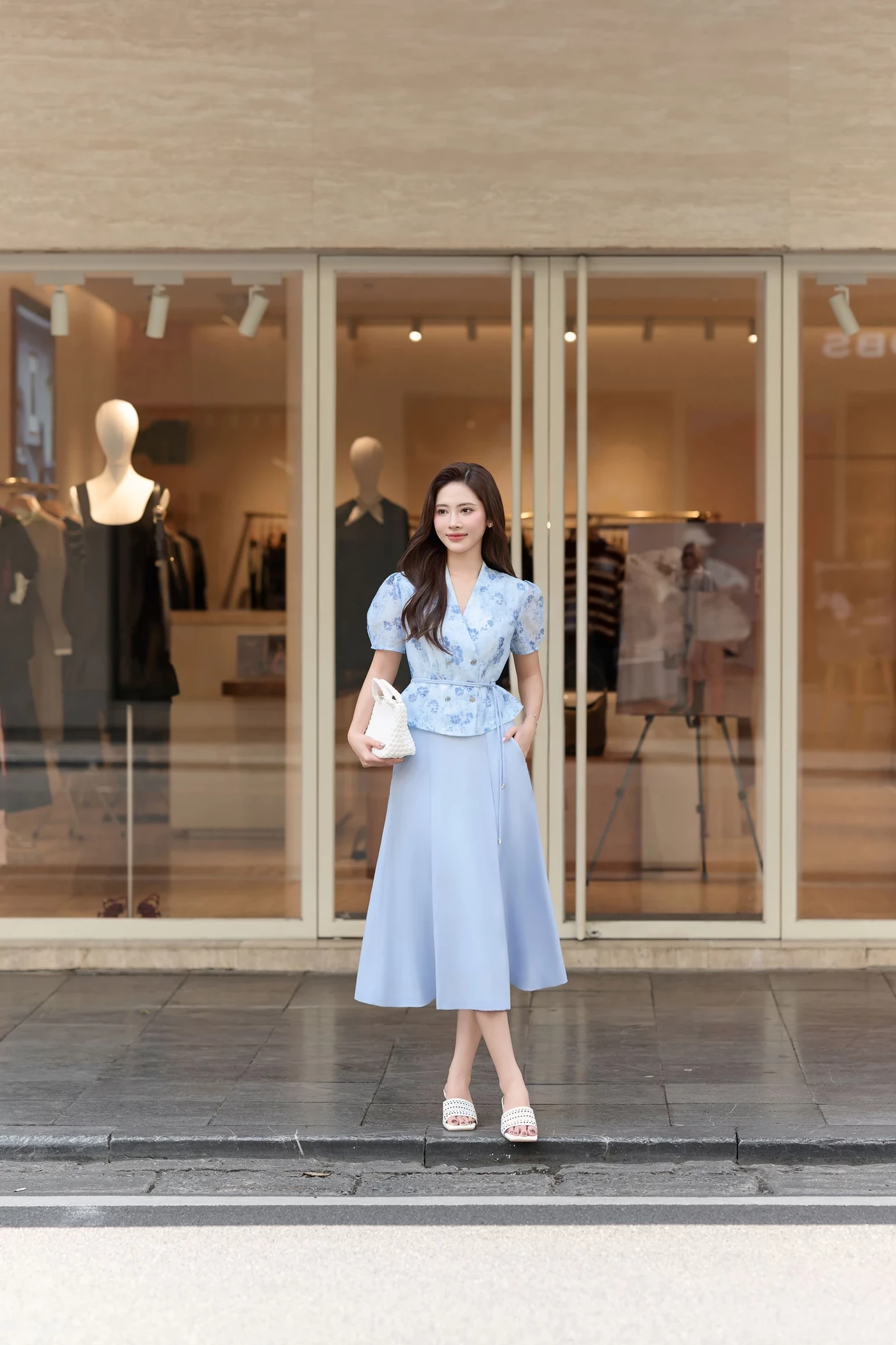 Chân váy xanh Pastel dáng xòe