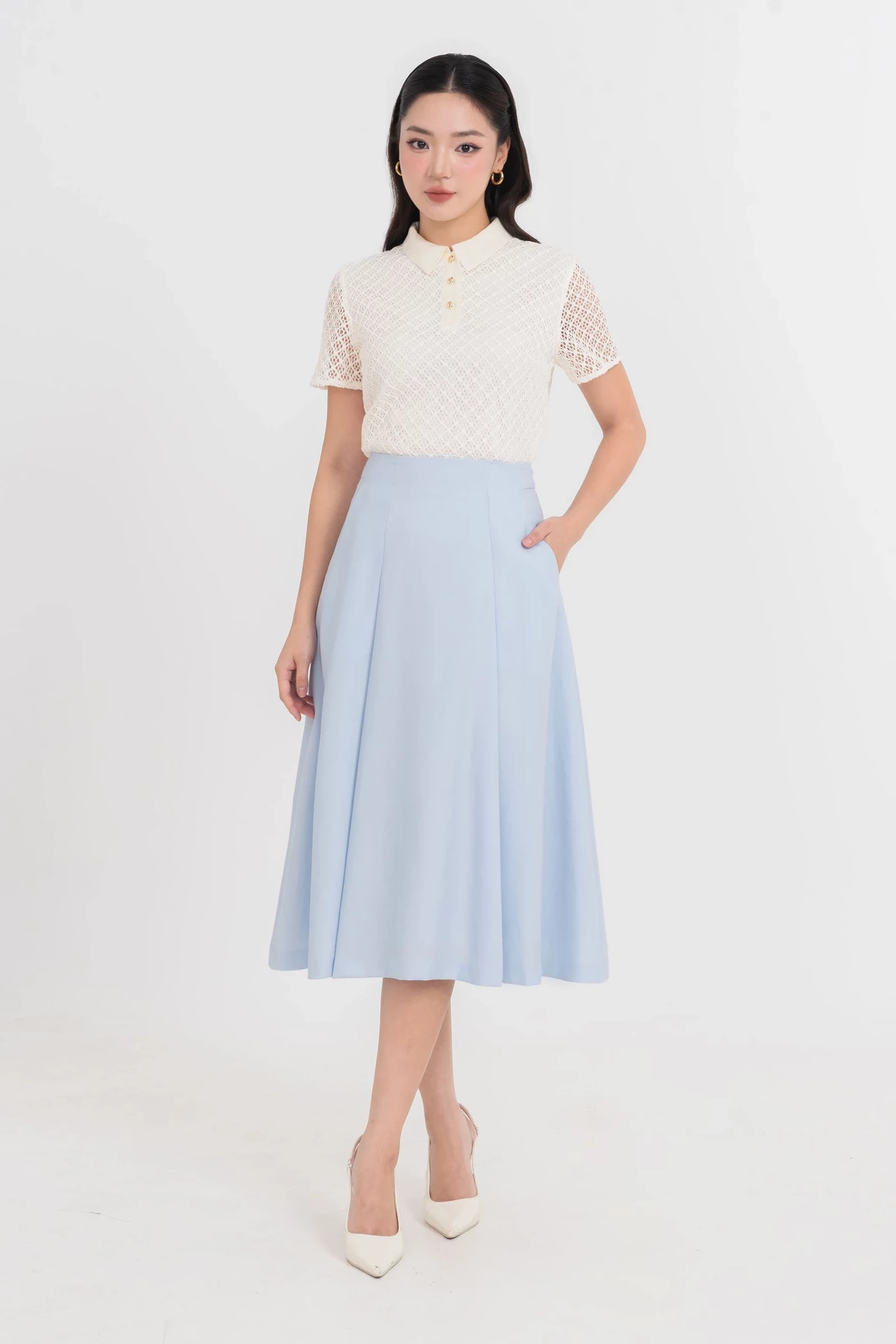 Chân váy xanh Pastel dáng xòe