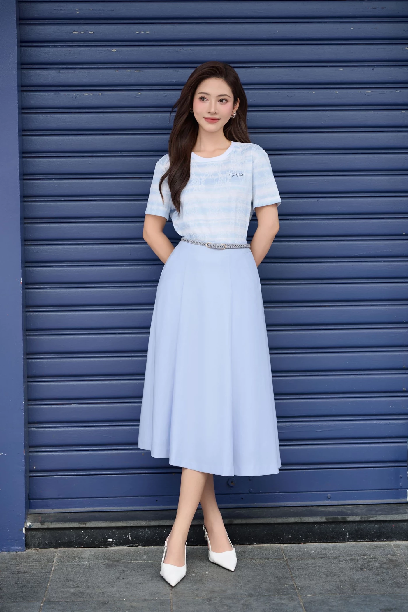 Chân váy xanh Pastel dáng xòe