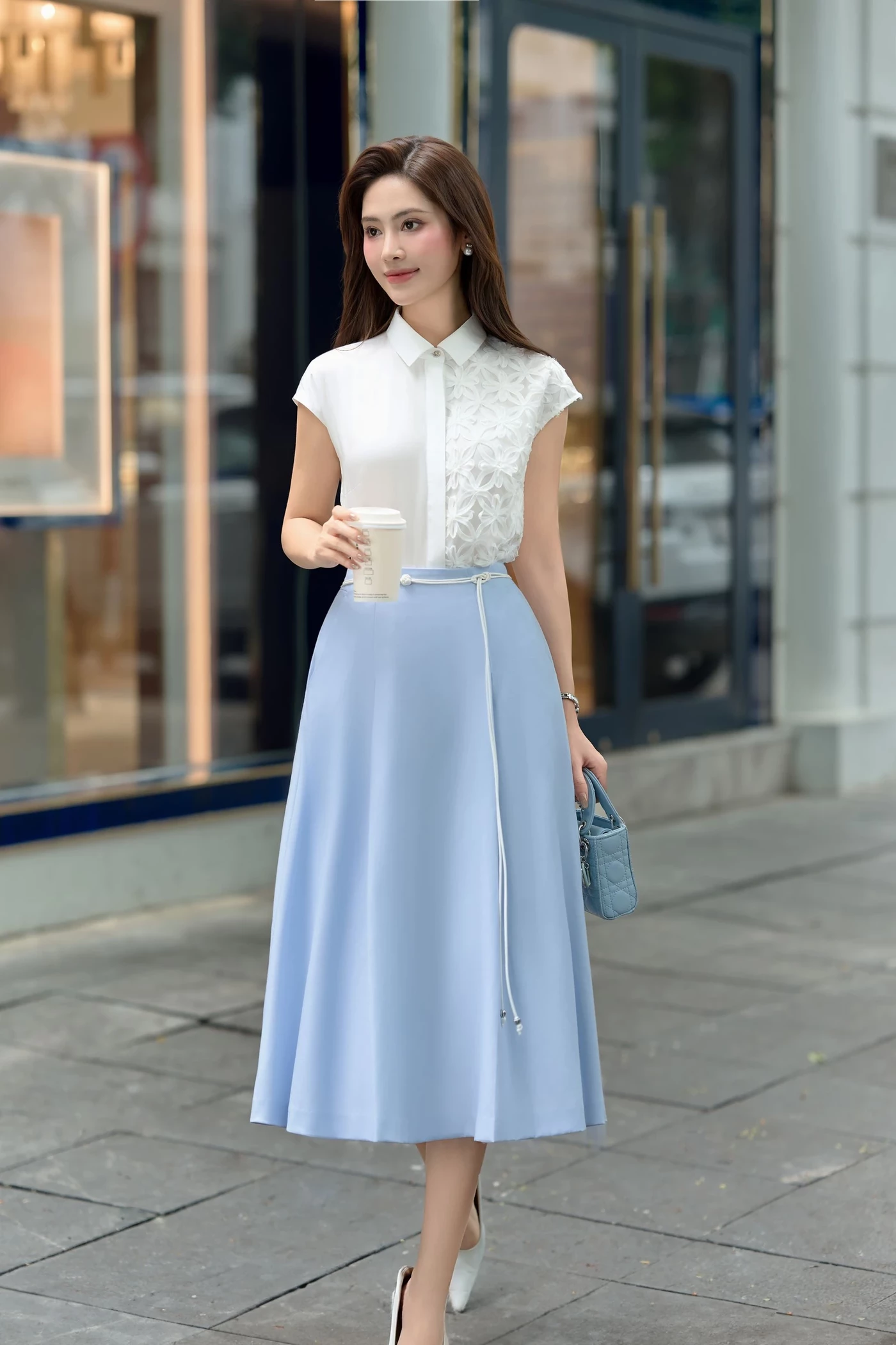 Chân váy xanh Pastel dáng xòe