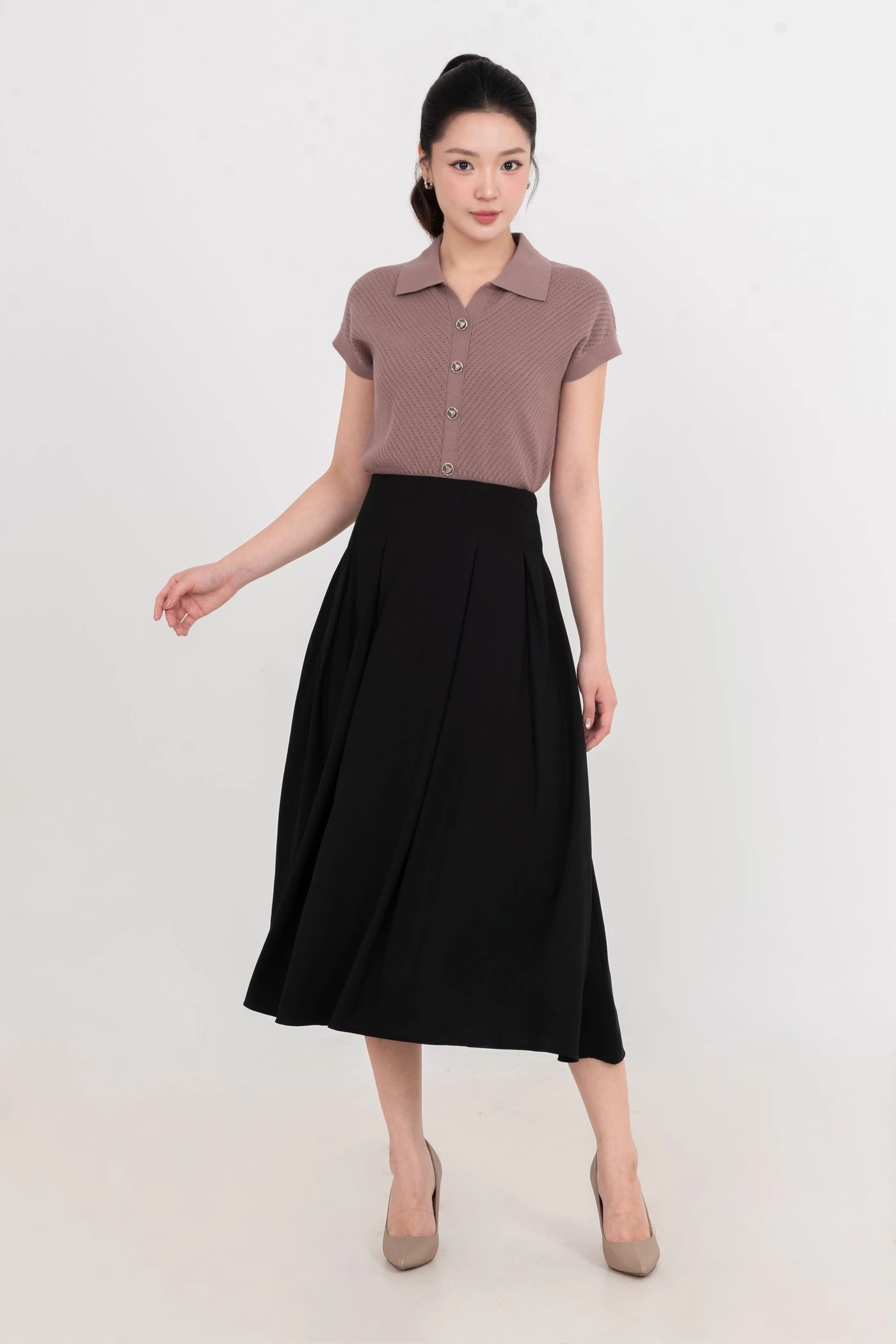 Chân váy xếp ly dài Soft Flow