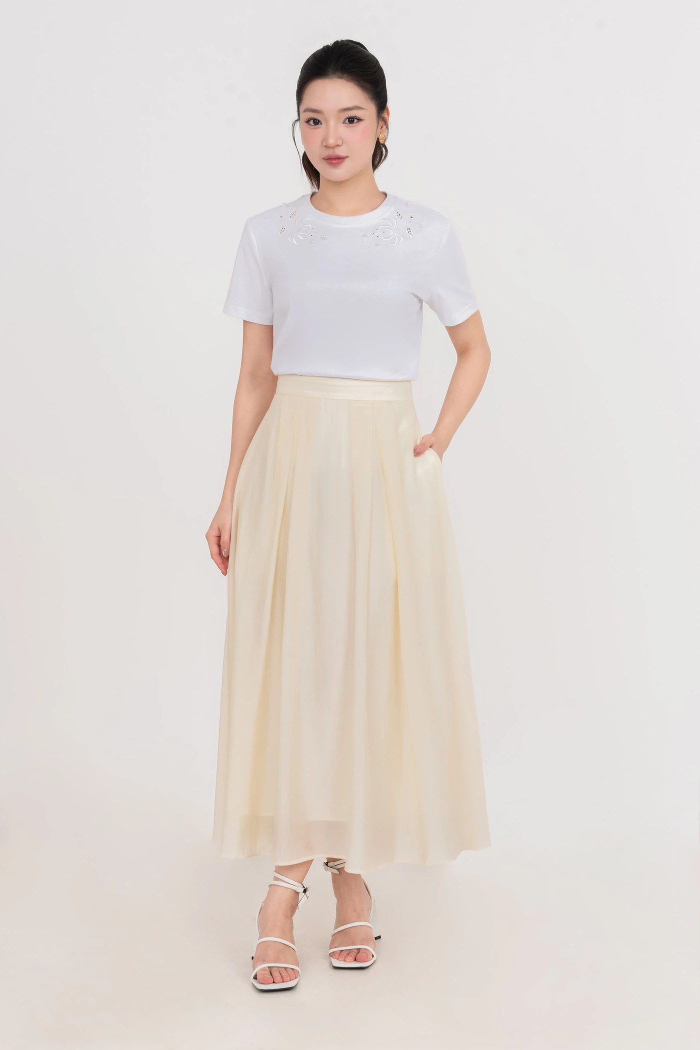 Chân váy lụa xếp ly Spring Waltz