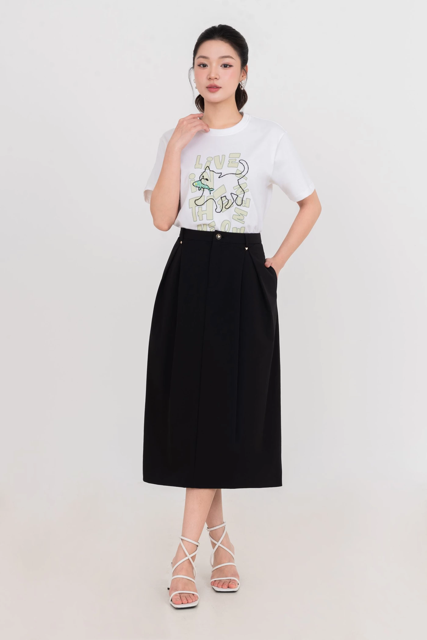 Chân váy midi A xếp ly Classic