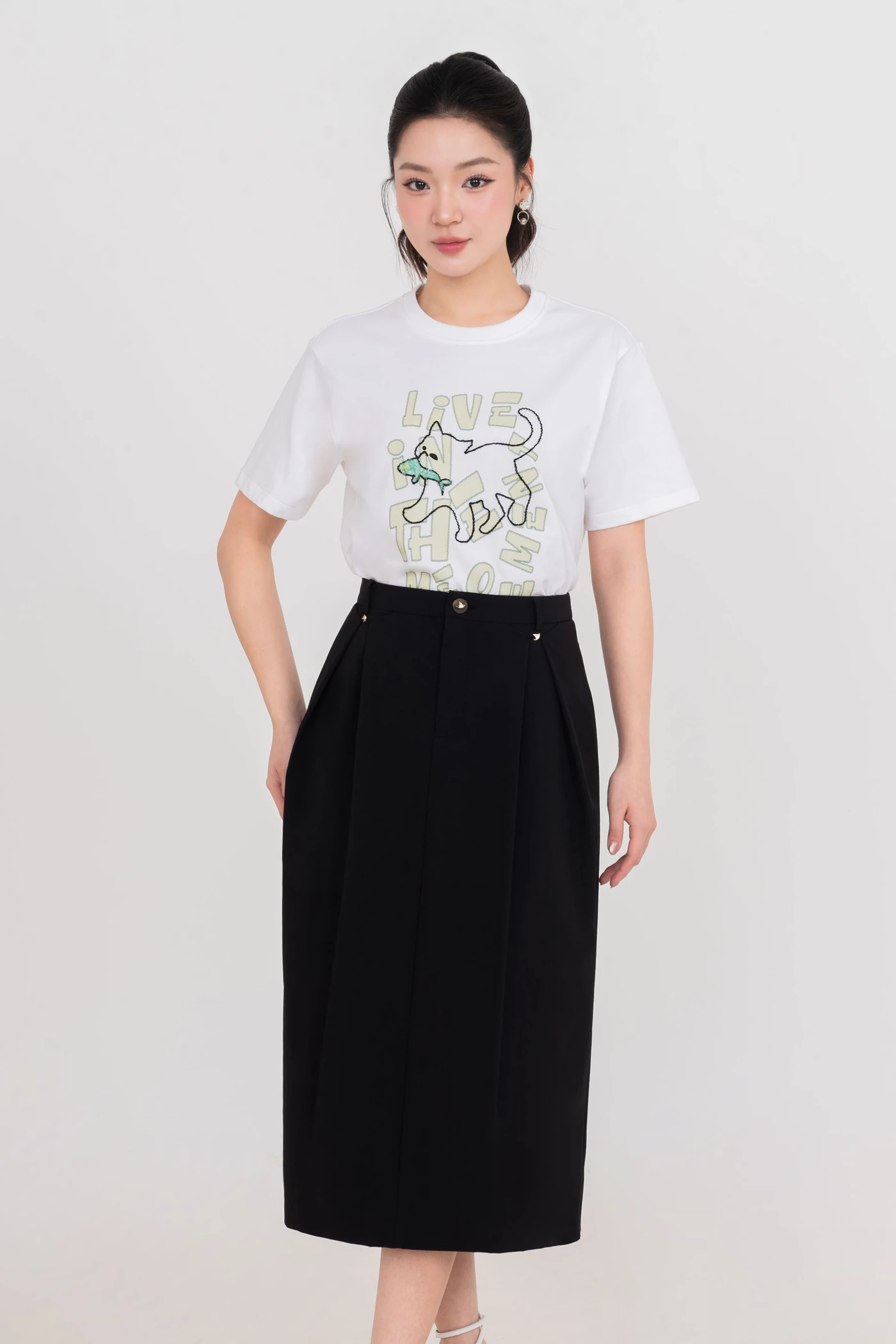 Chân váy midi A xếp ly Classic