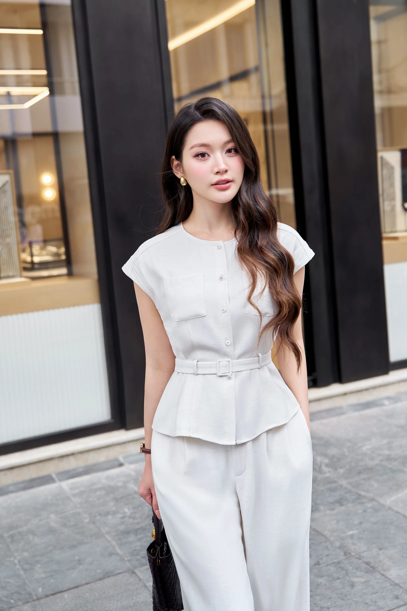 Áo sơ mi phối túi Beige