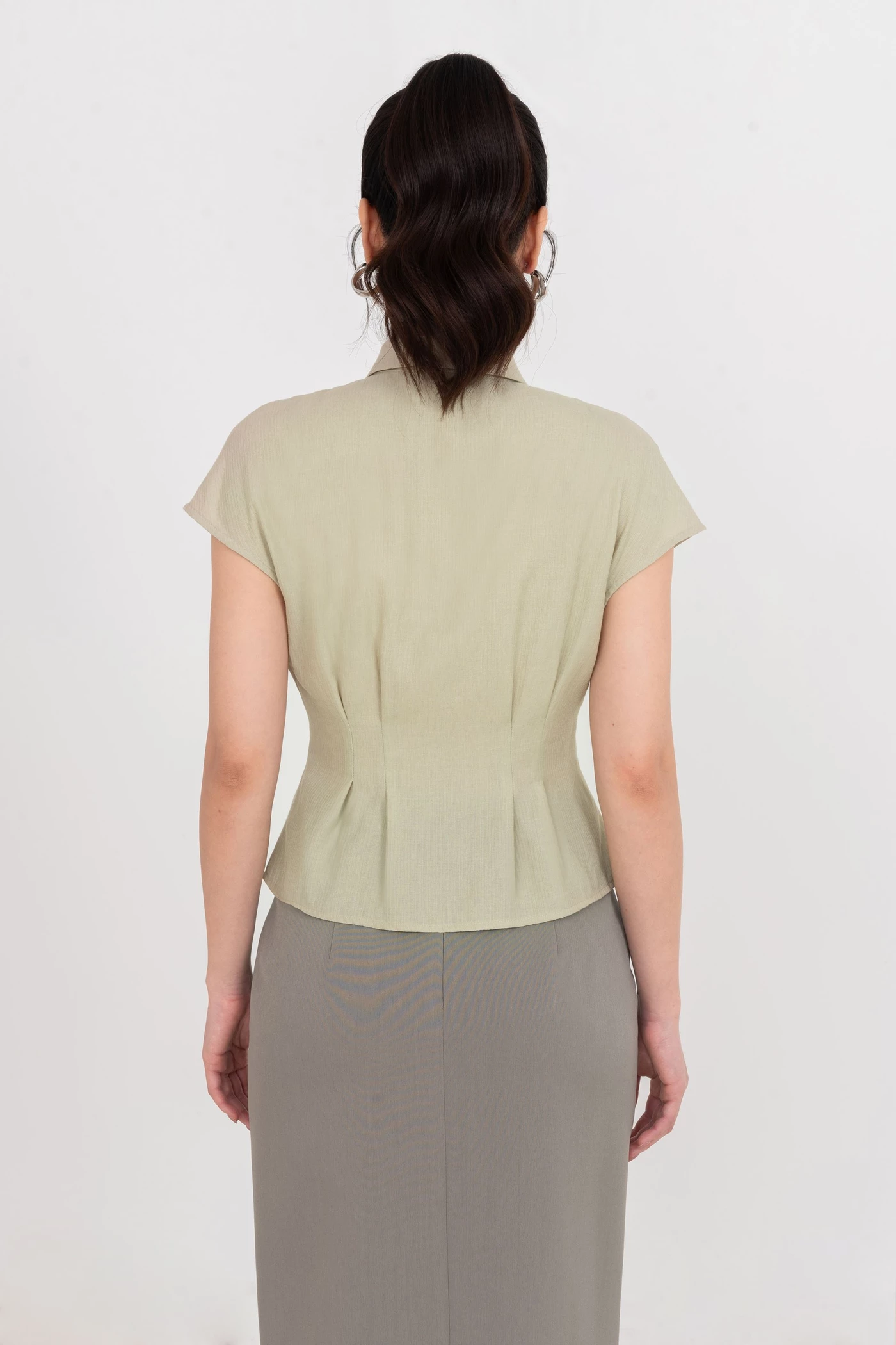 Áo sơ mi xếp ly Tencel Matcha