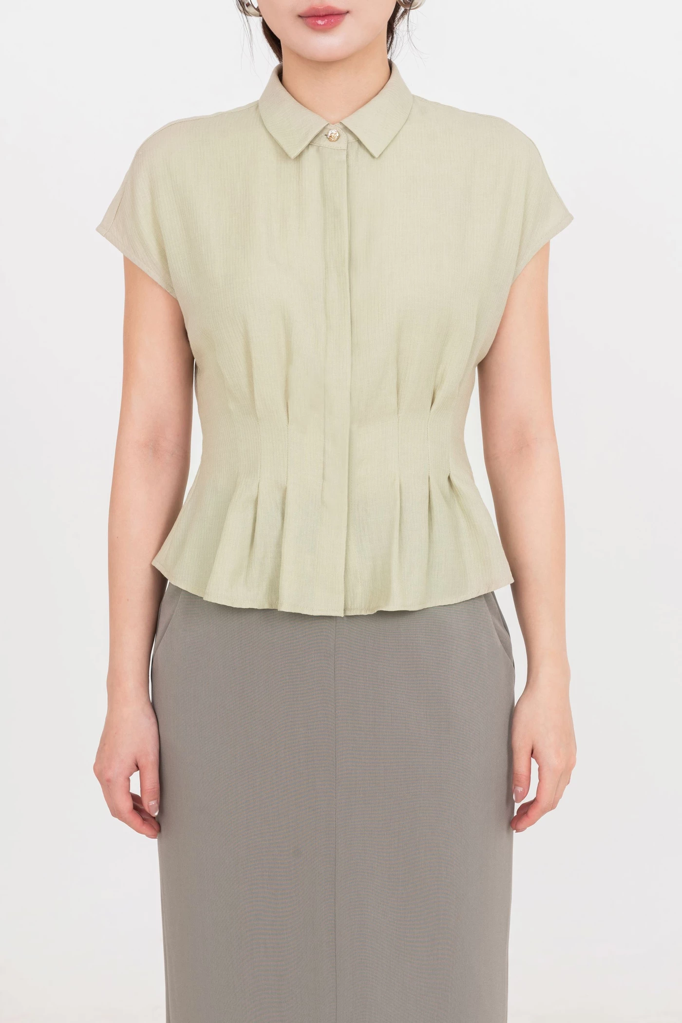 Áo sơ mi xếp ly Tencel Matcha