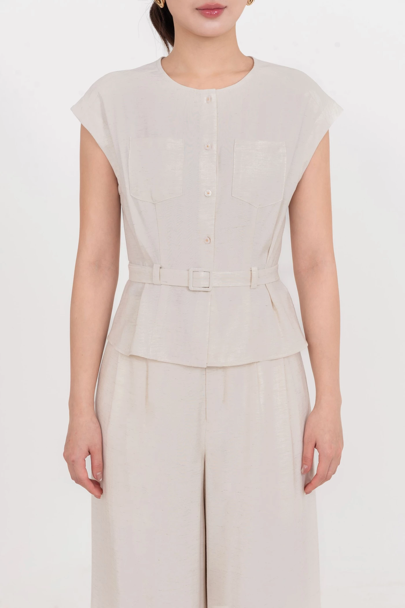 Áo sơ mi phối túi Beige