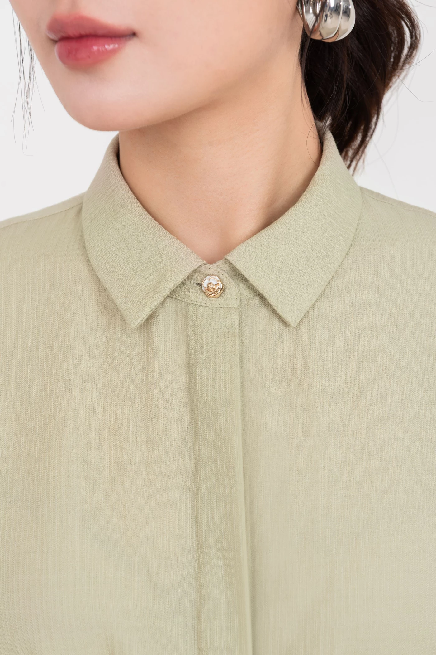 Áo sơ mi xếp ly Tencel Matcha