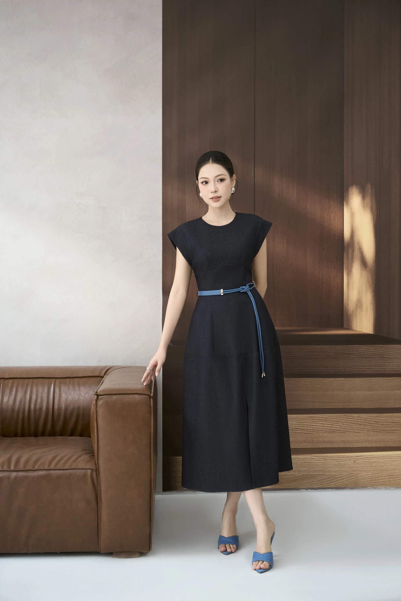 Đầm xòe Denim tay hến