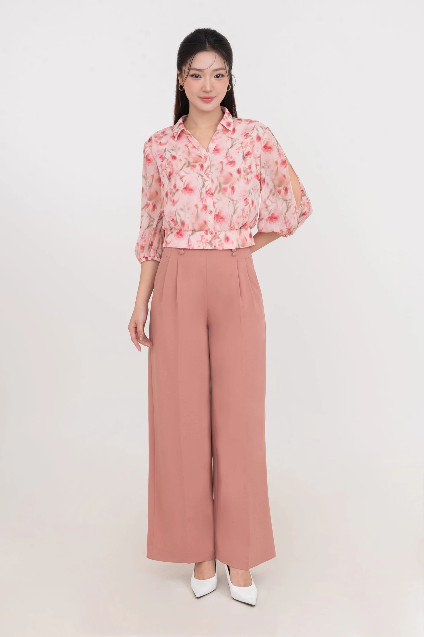 Áo sơ mi Chiffon họa tiết