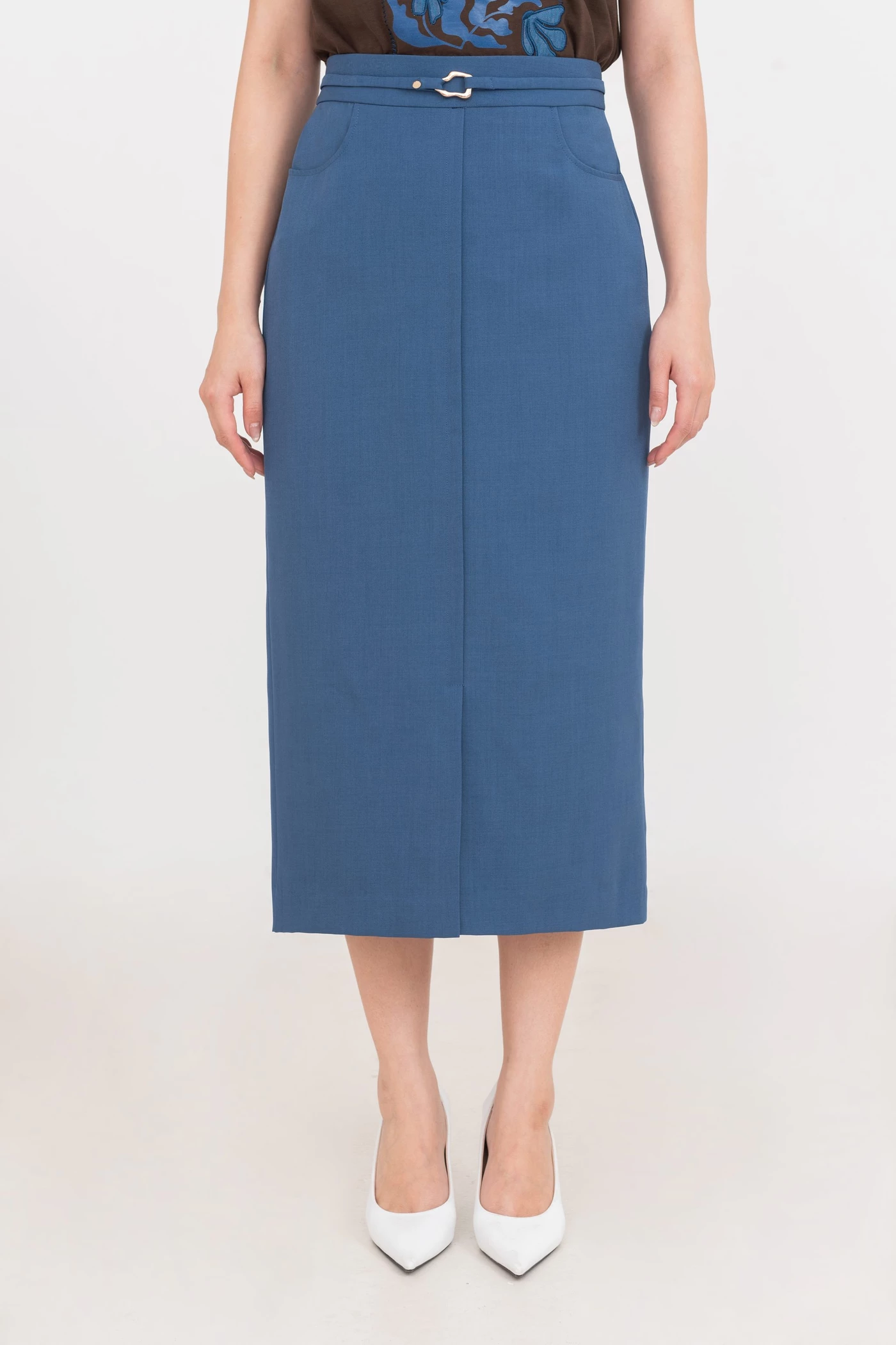 Chân váy bút chì xanh Coban