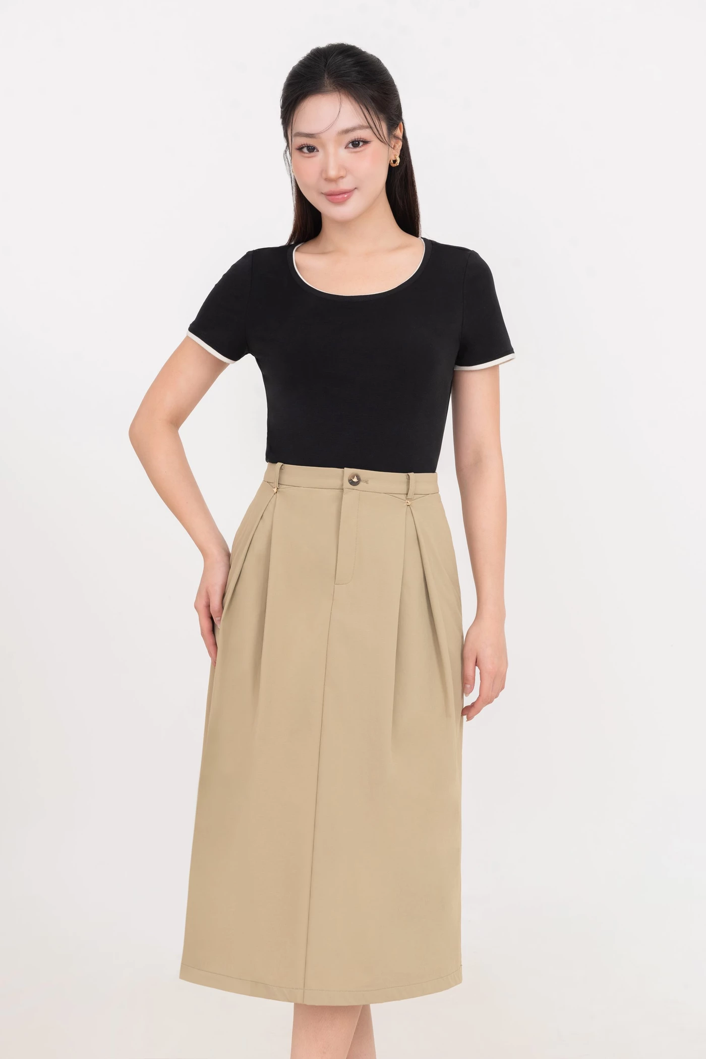 Chân váy midi A xếp ly Classic
