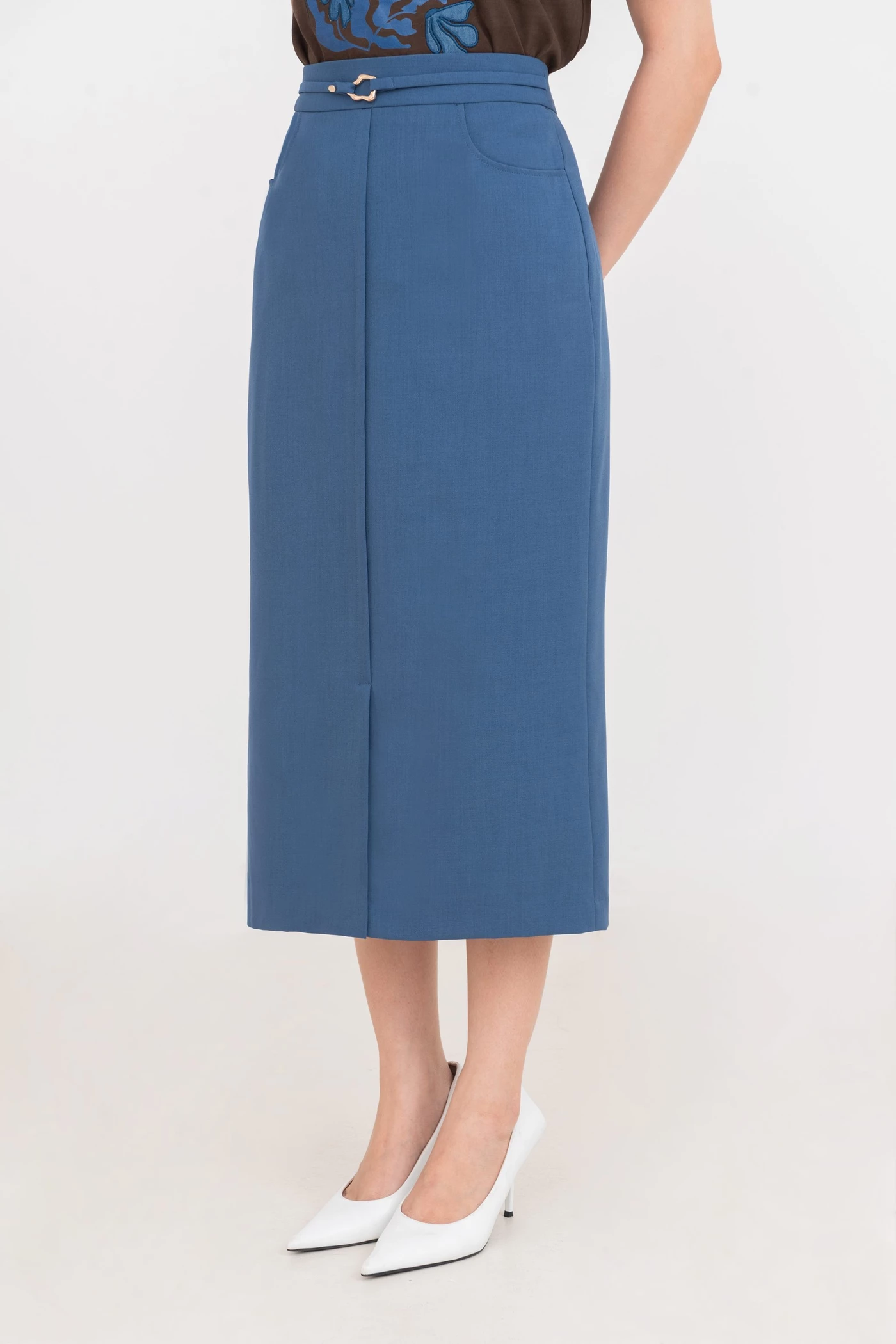 Chân váy bút chì xanh Coban