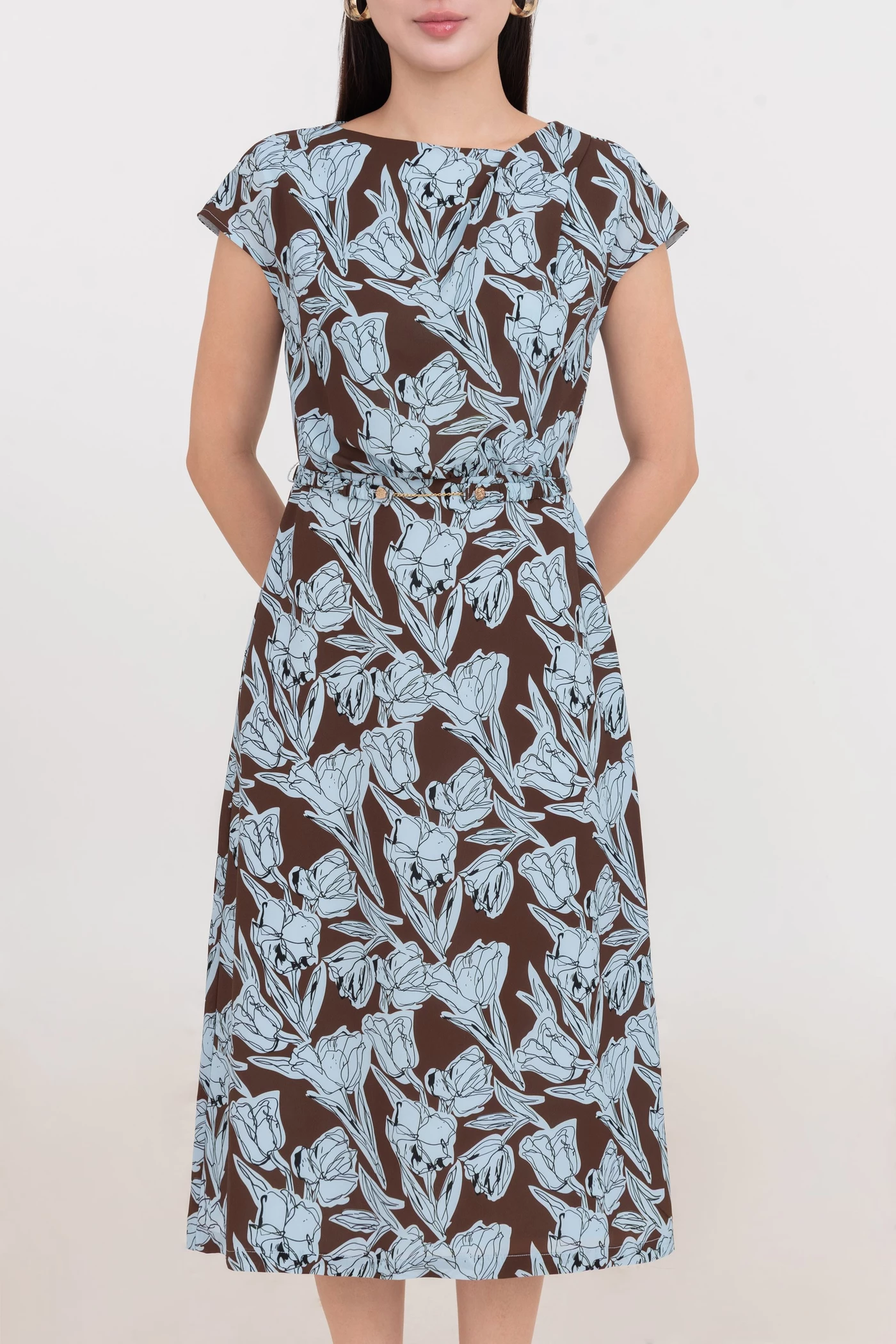 Đầm lụa tay hến Deep Blue