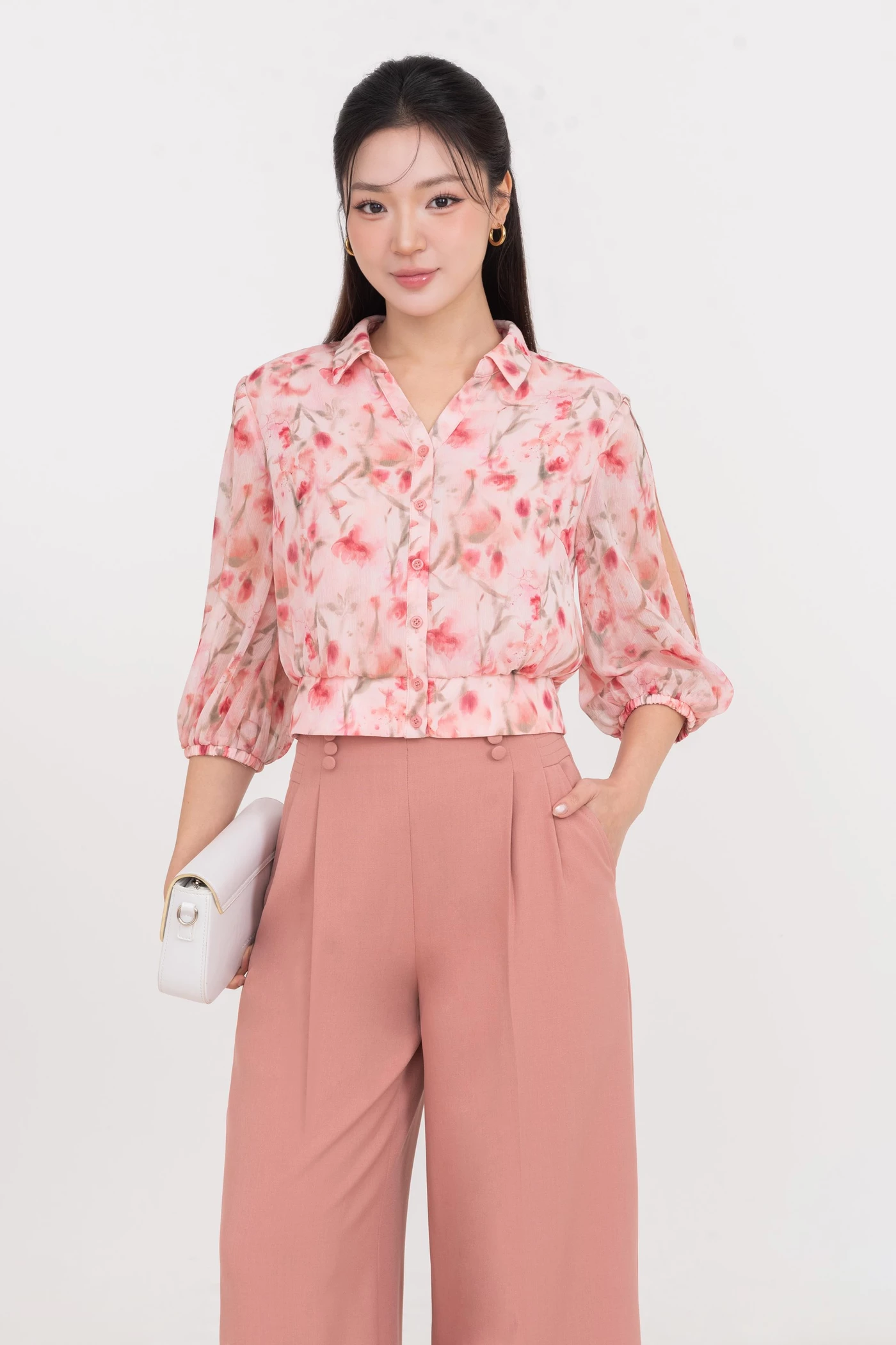 Áo sơ mi Chiffon họa tiết