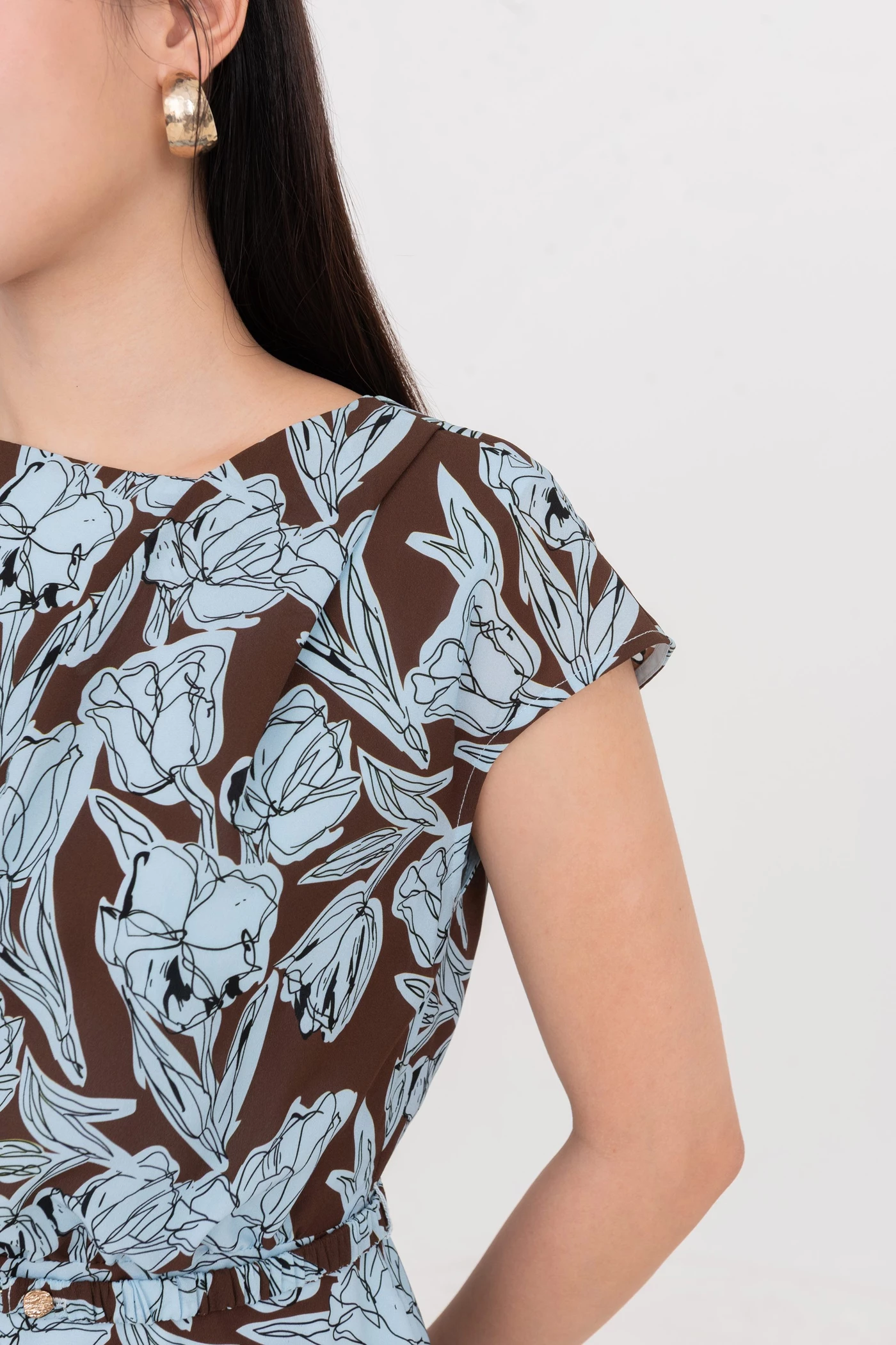 Đầm lụa tay hến Deep Blue