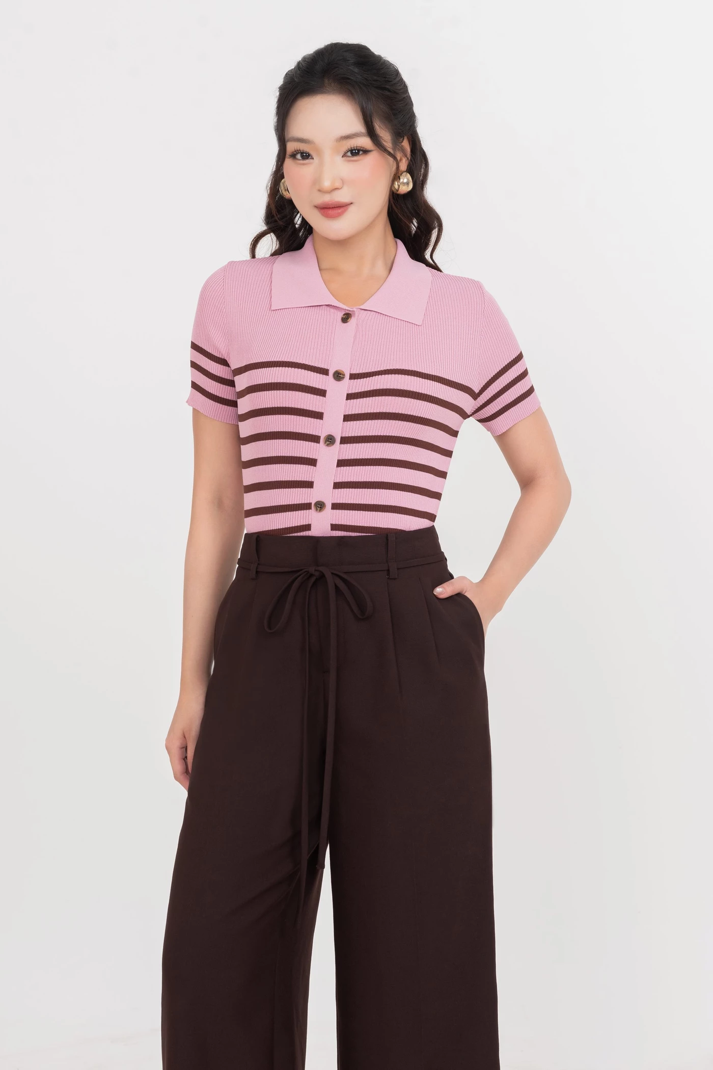 Áo len Polo kẻ ngang