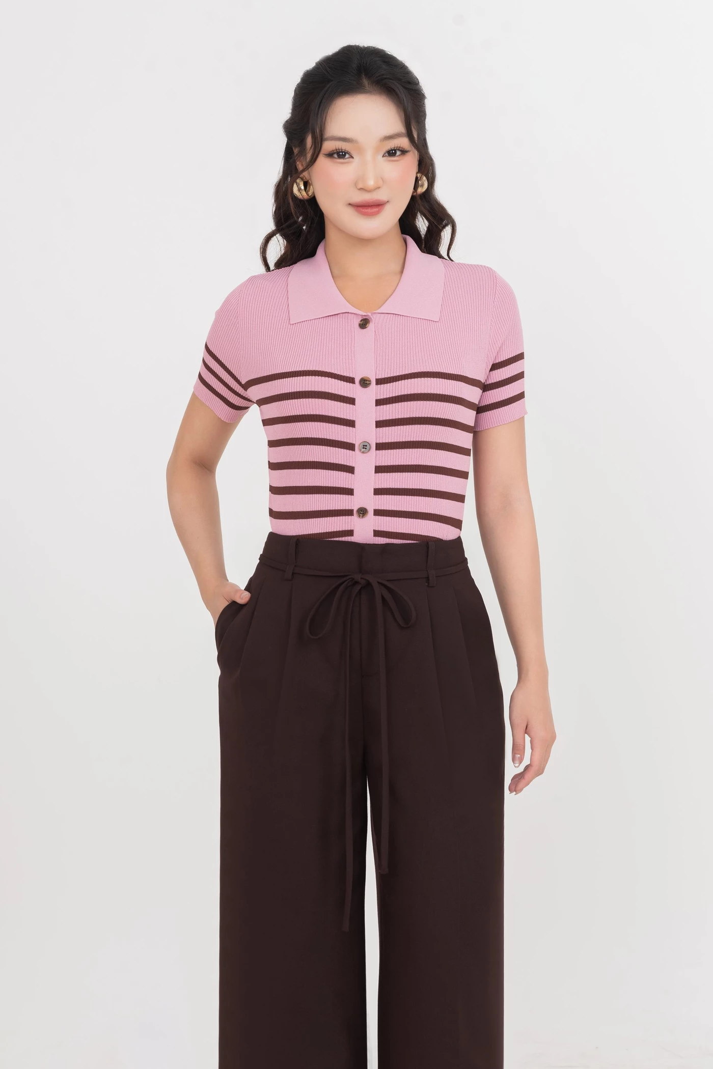 Áo len Polo kẻ ngang