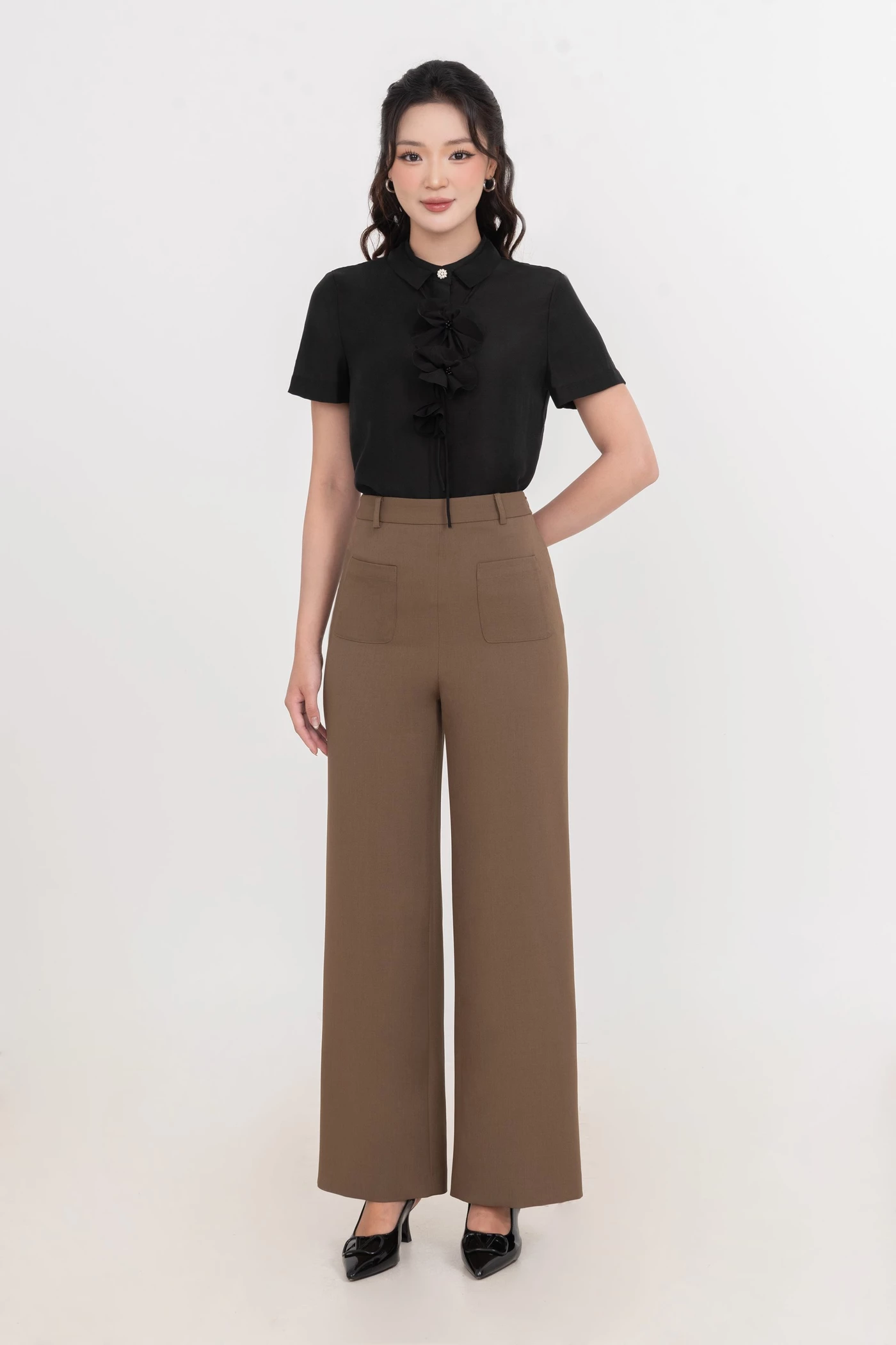 Quần Tây suông nâu rêu