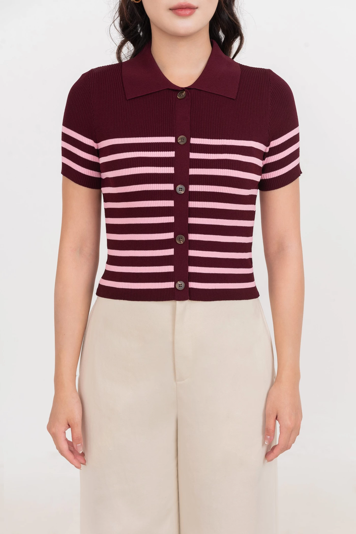 Áo len Polo kẻ ngang