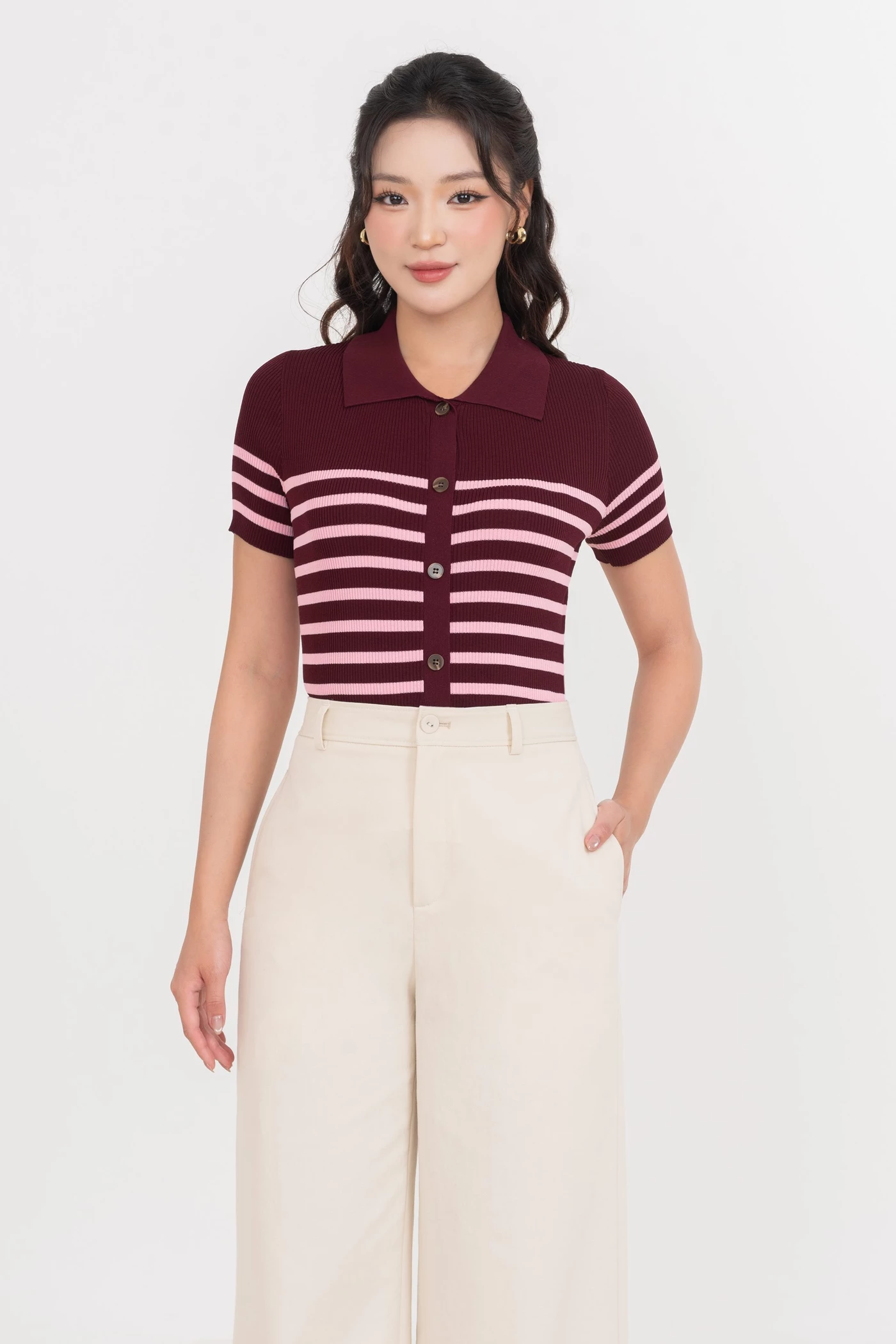 Áo len Polo kẻ ngang