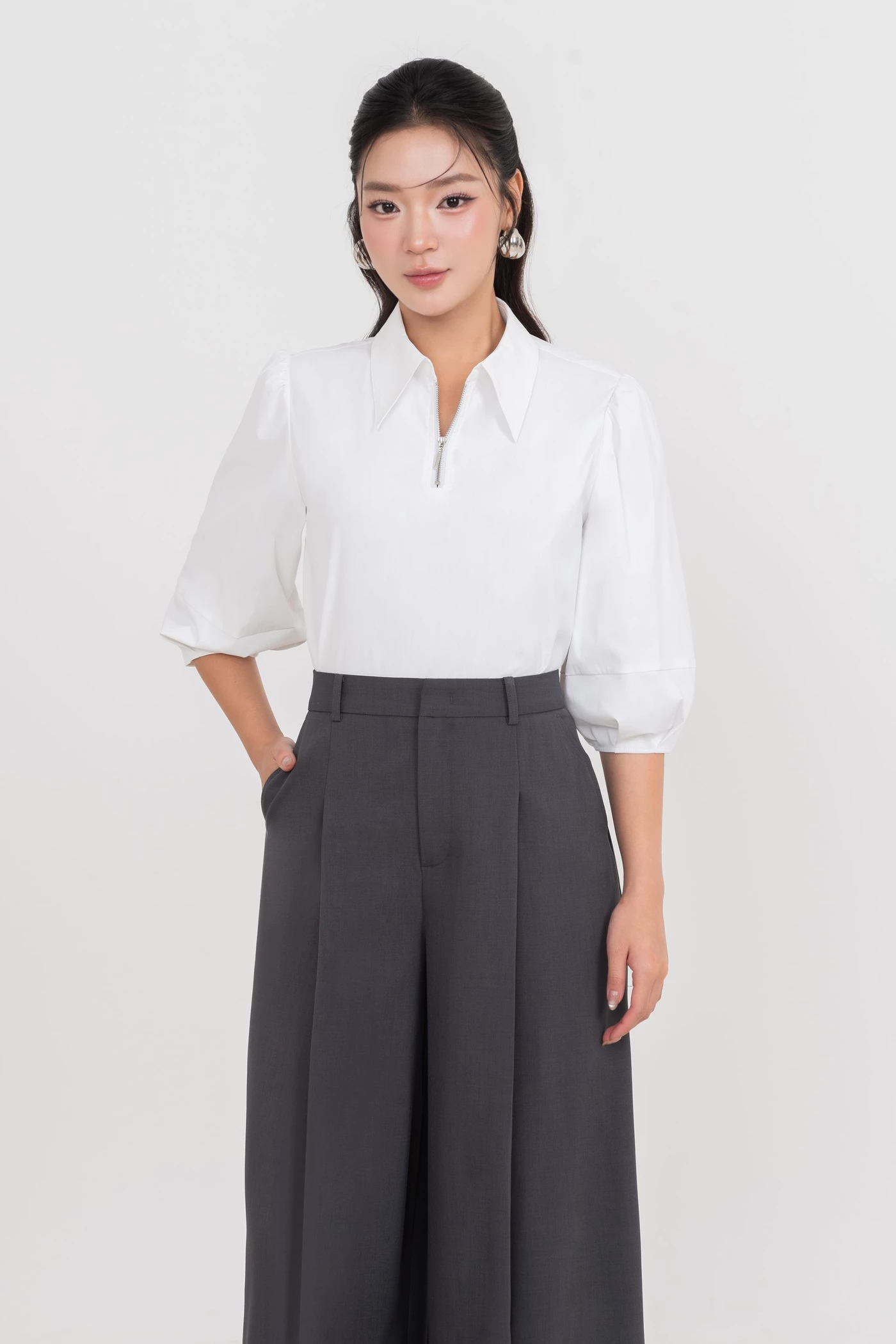 Áo sơ mi tay lỡ mix khóa