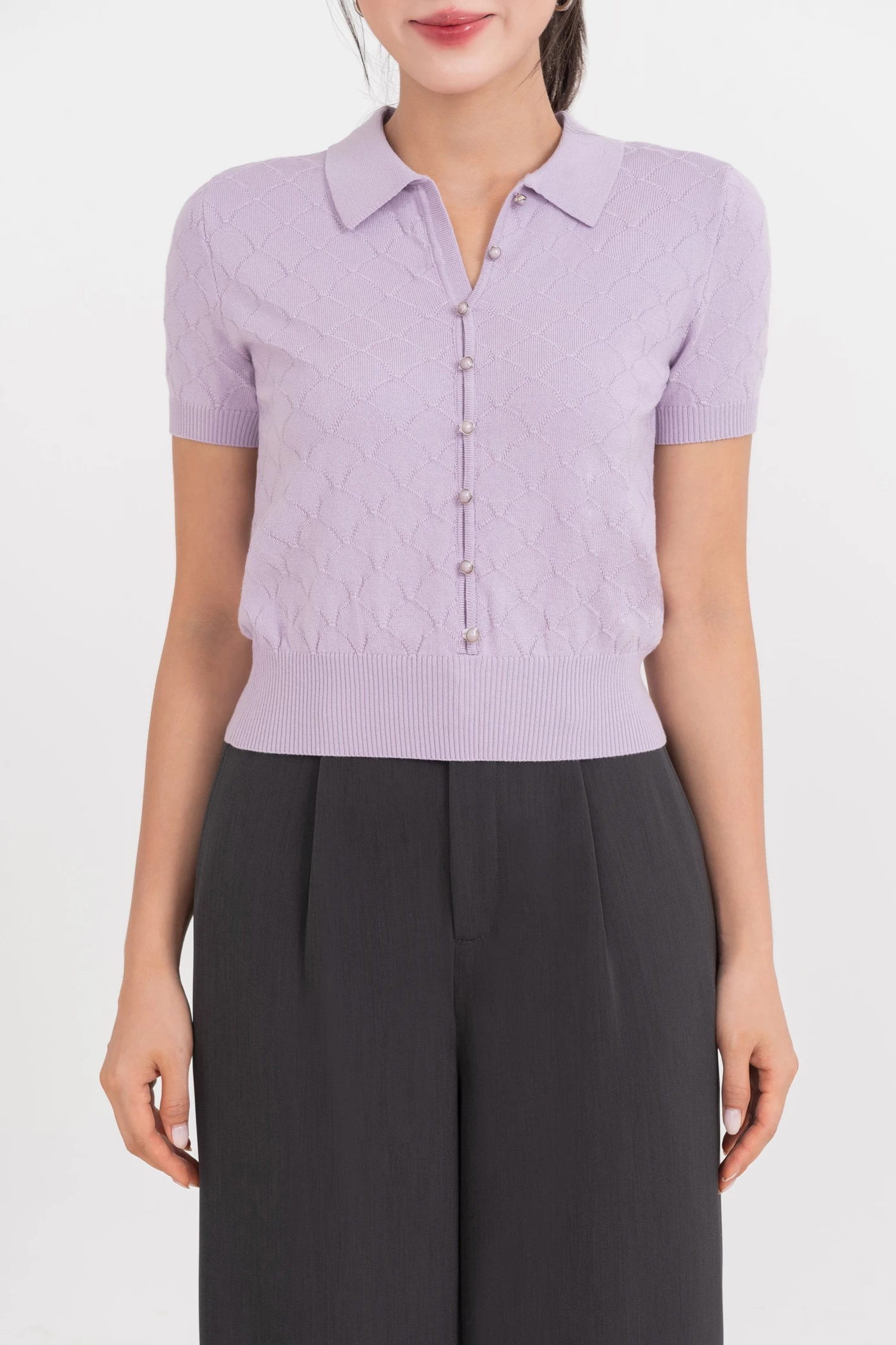 Áo Polo dệt kim Lavender