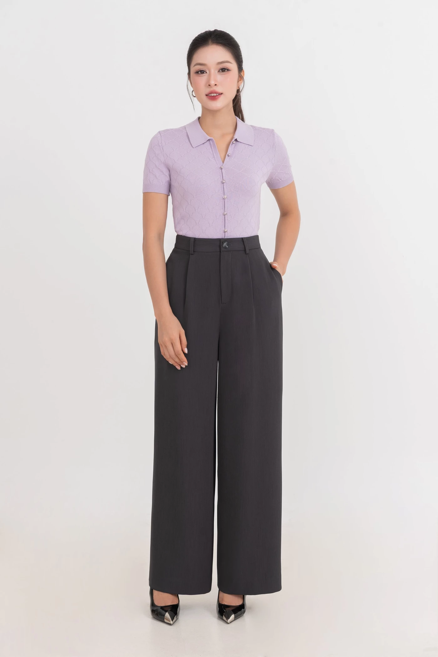 Áo Polo dệt kim Lavender