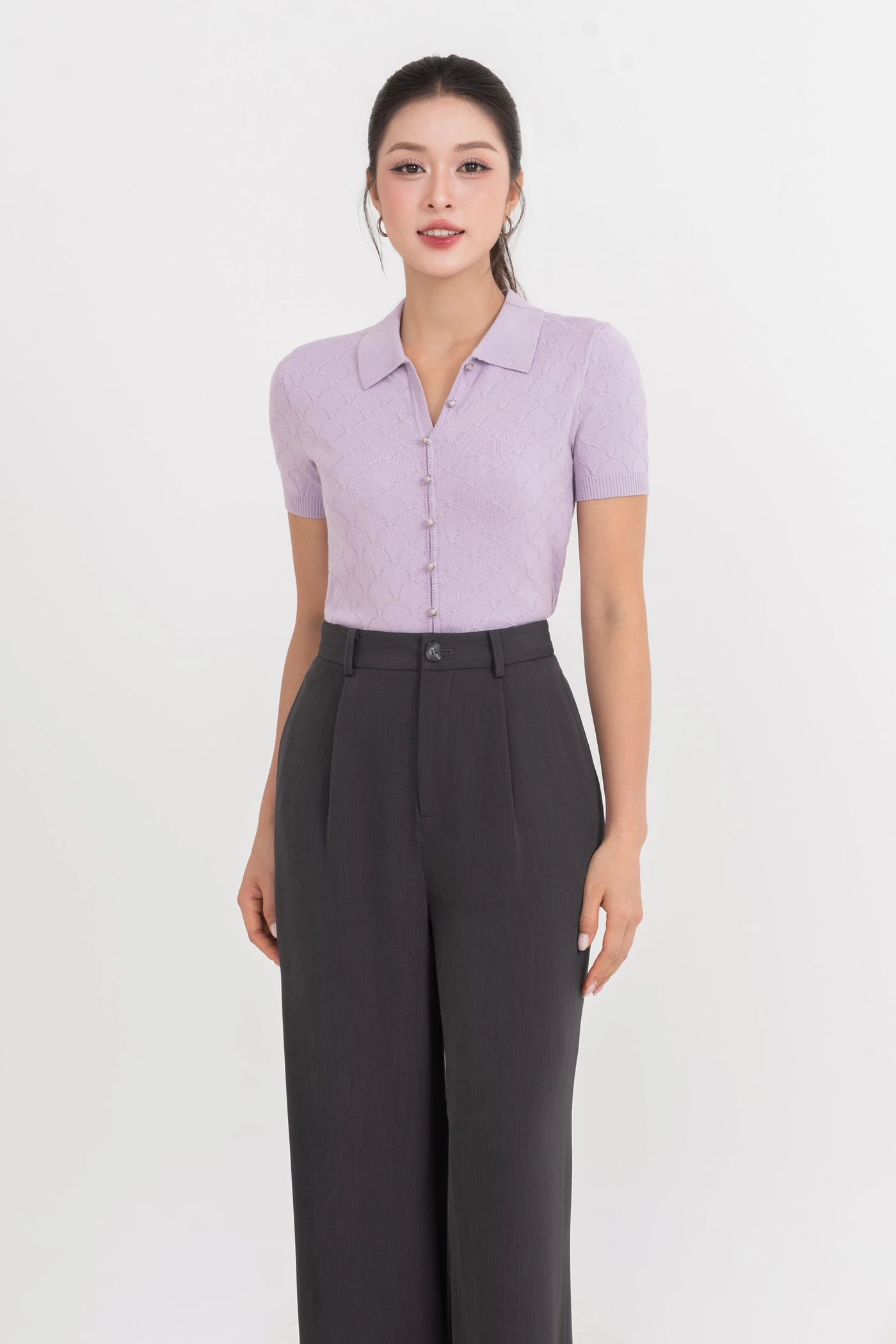 Áo Polo dệt kim Lavender