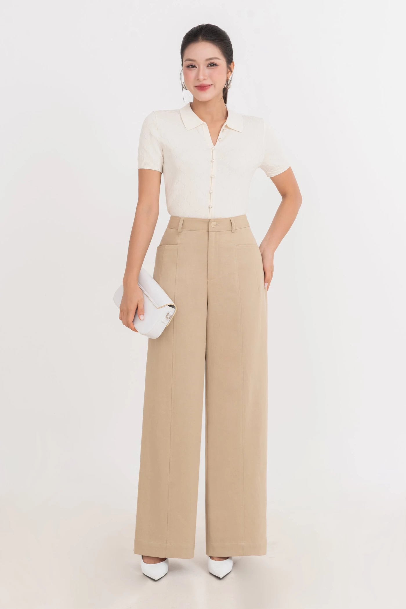 Áo Polo dệt kim Beige
